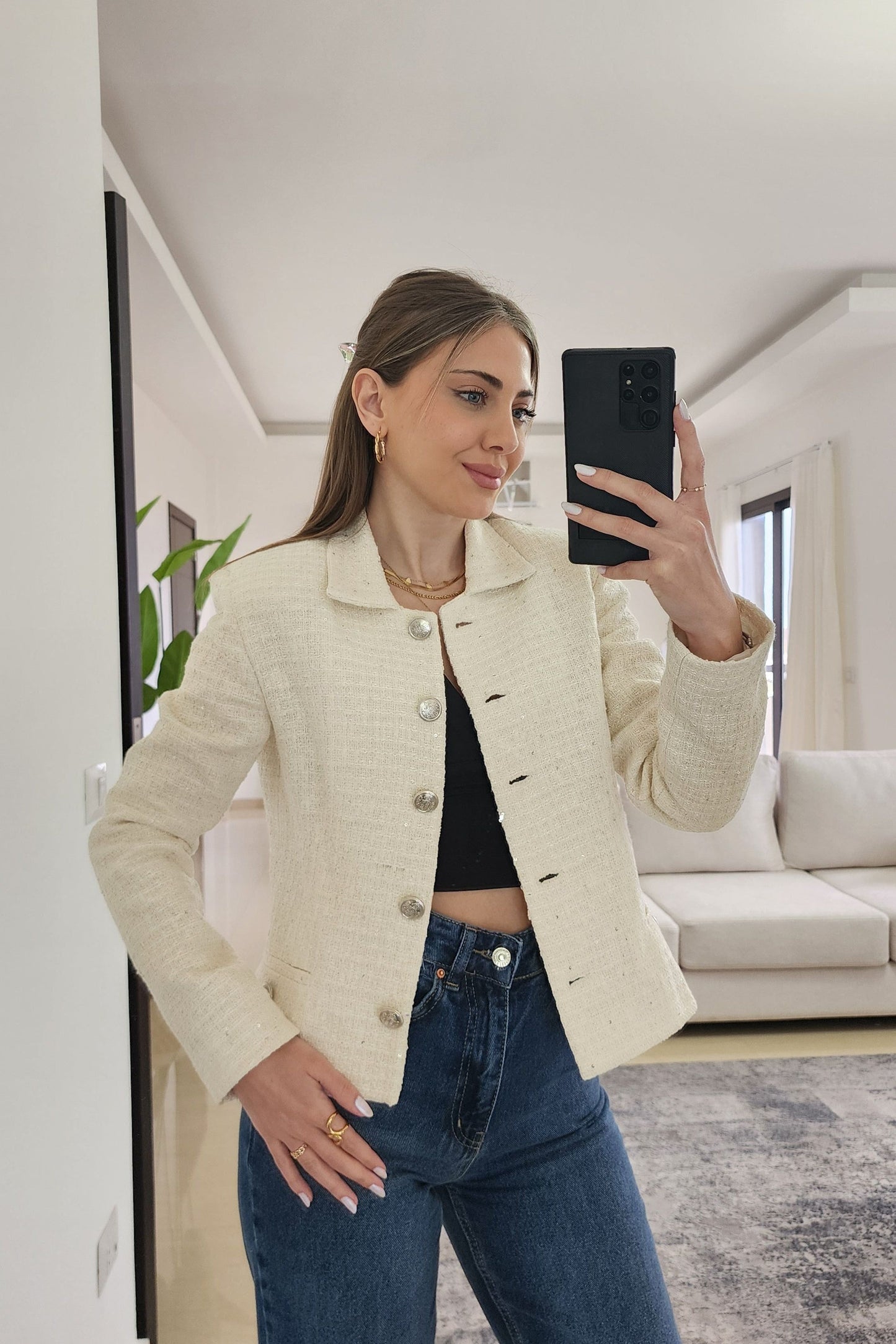 Textured Short Blazer