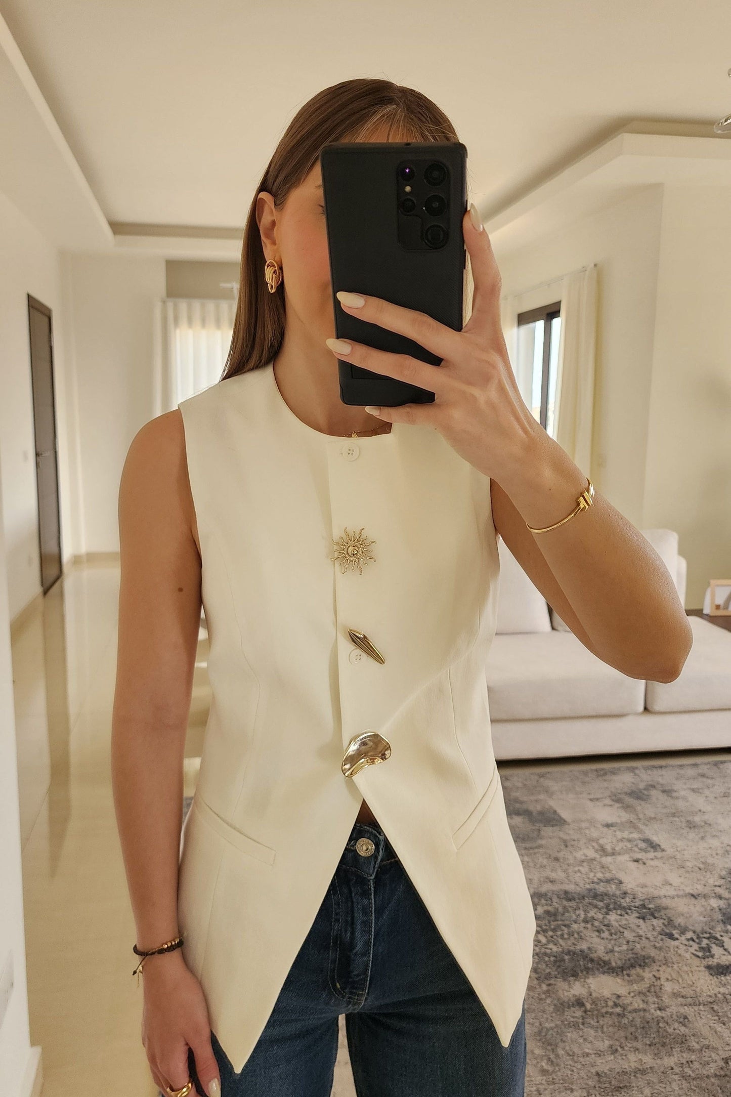Tailored Button Vest - White