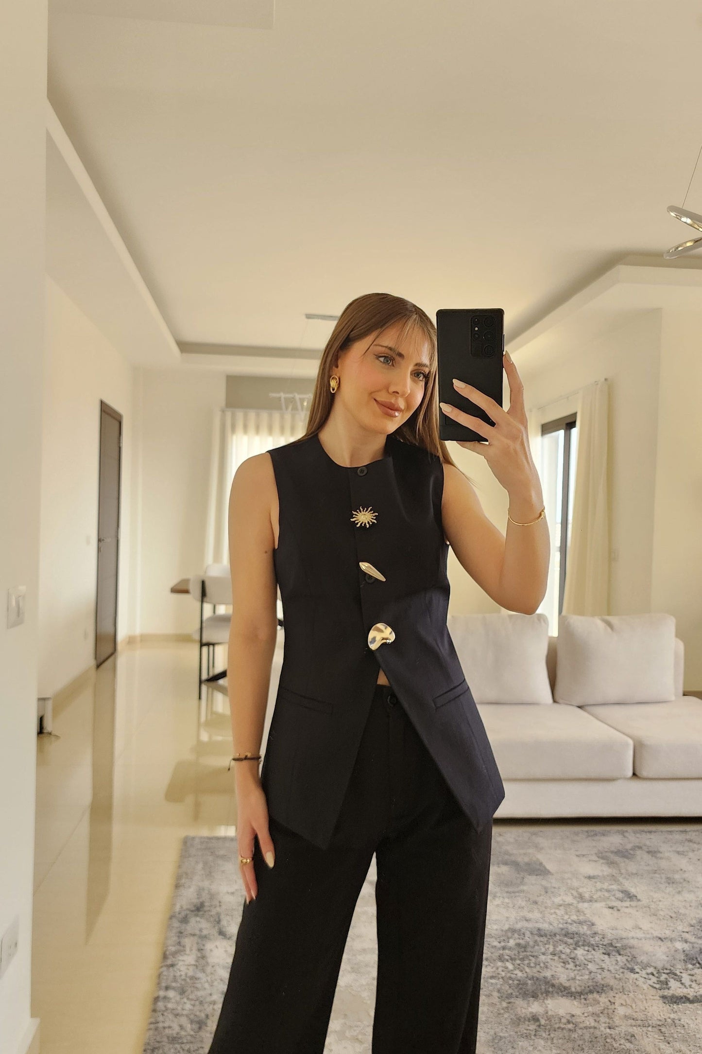 Tailored Button Vest - Black