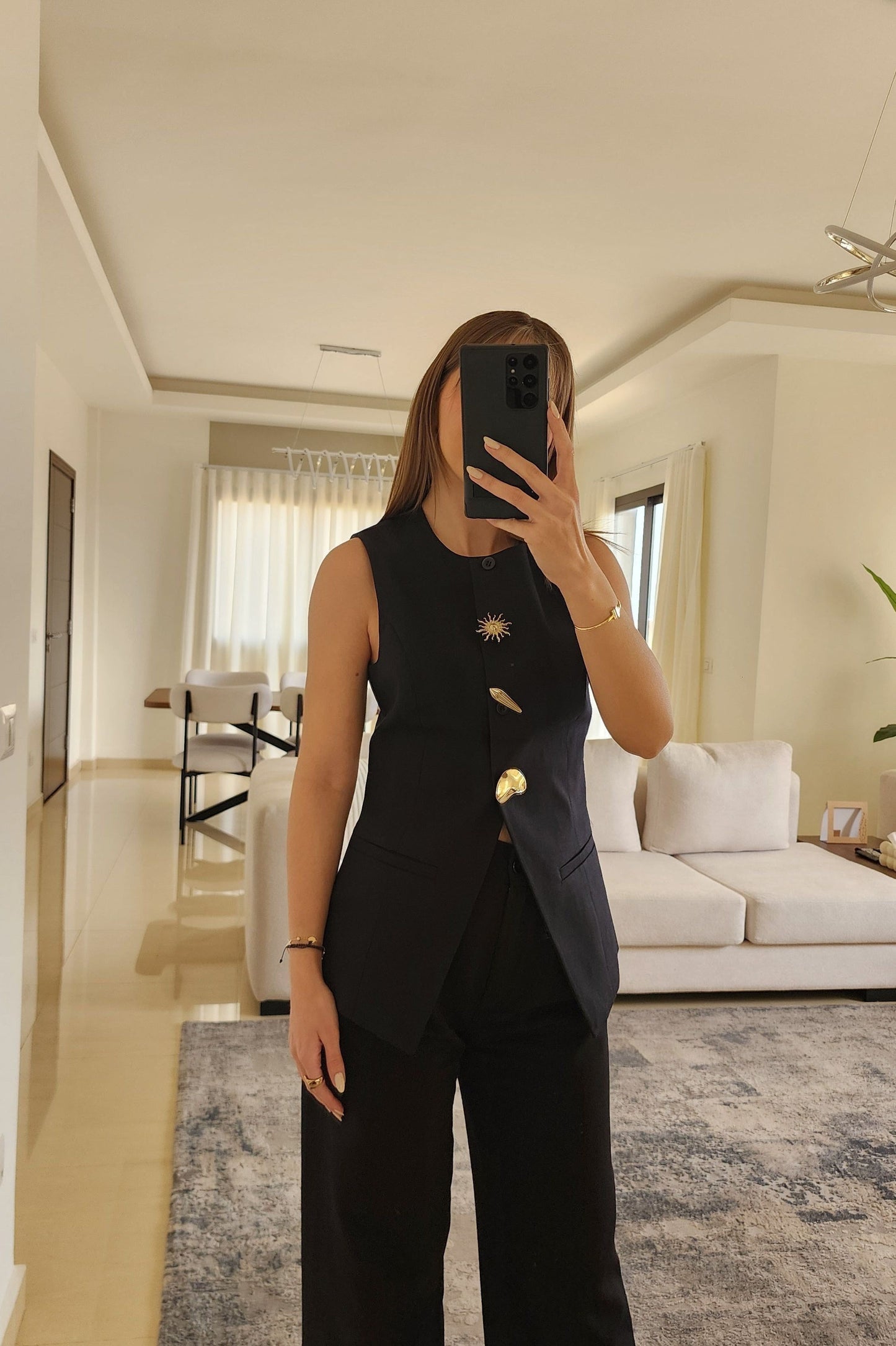 Tailored Button Vest - Black