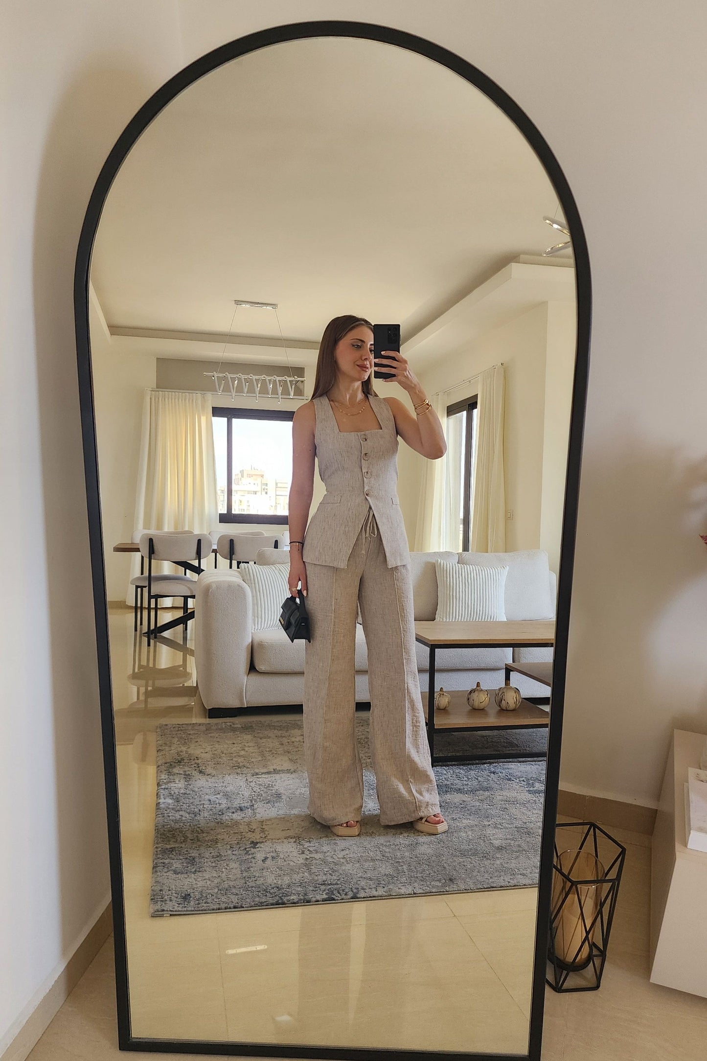 Beige Linen Vest & Pants Set