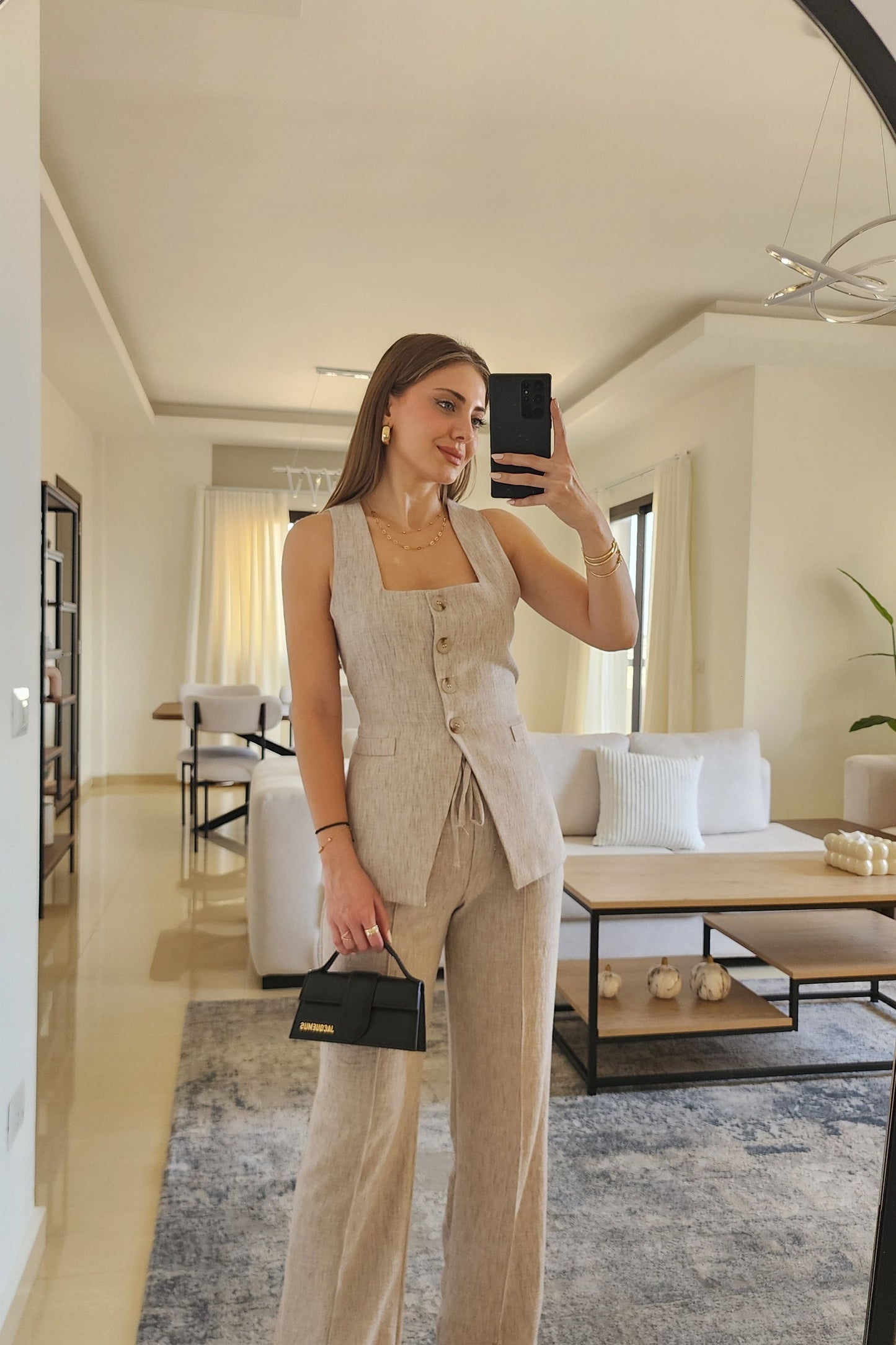 Beige Linen Vest & Pants Set