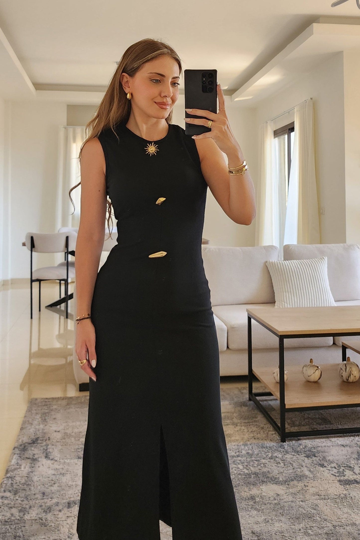 Buttoned Curve Dress