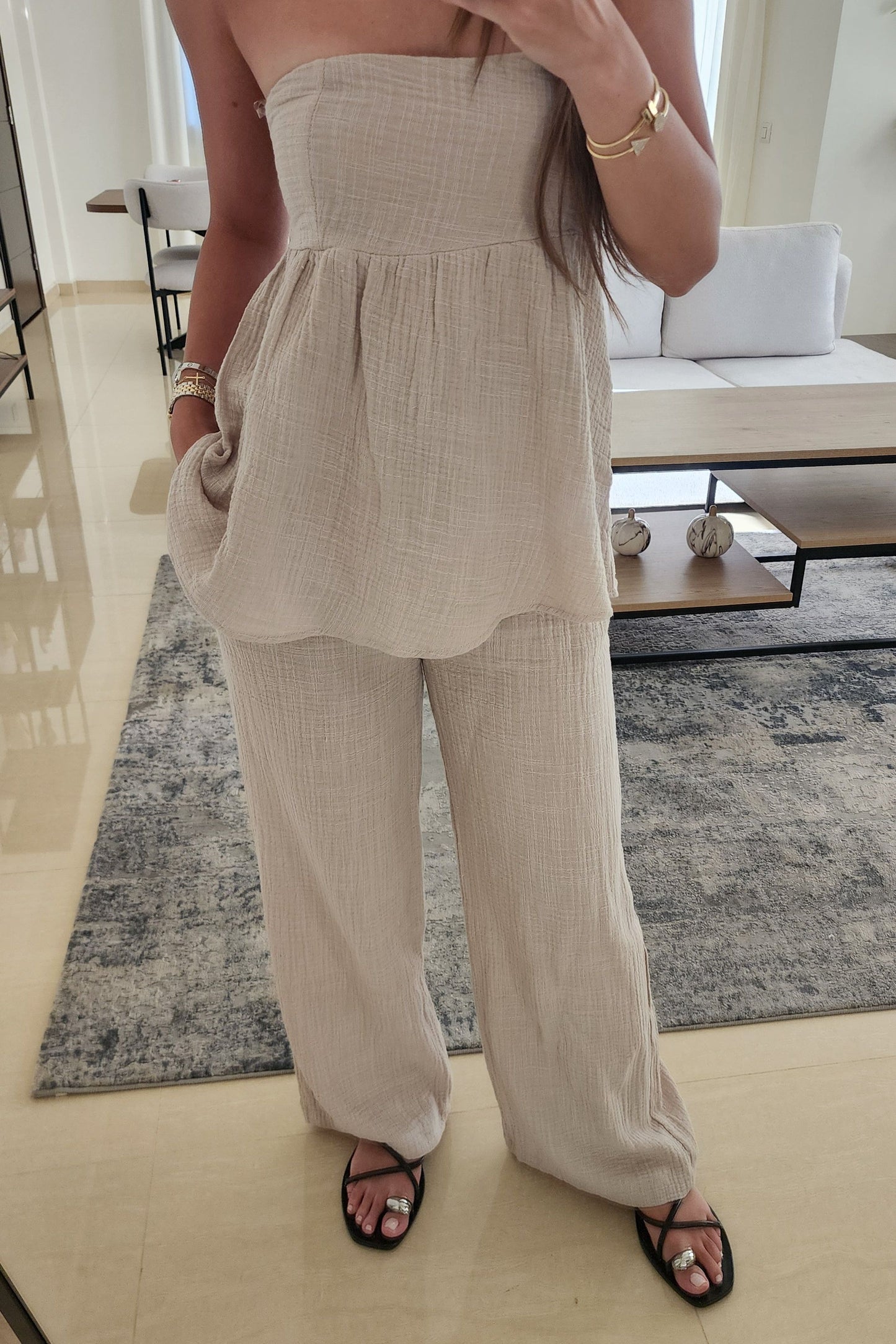 Beige Linen Set: 3 Pieces