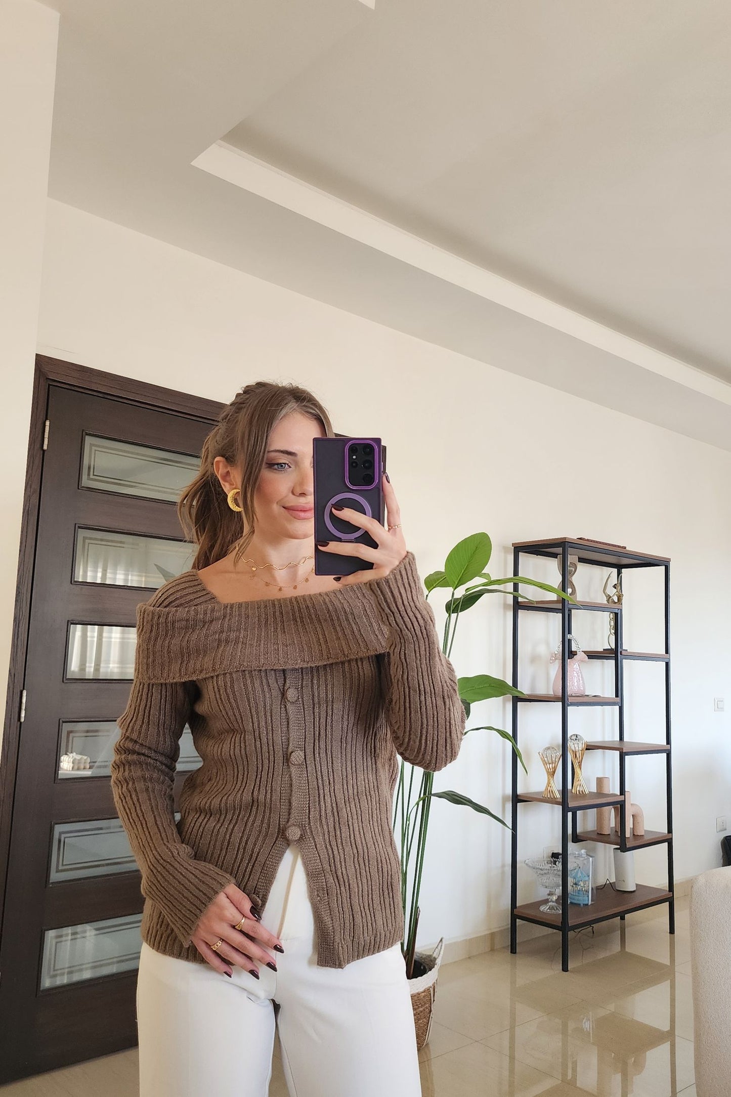 Mocha Off-Shoulder Knit