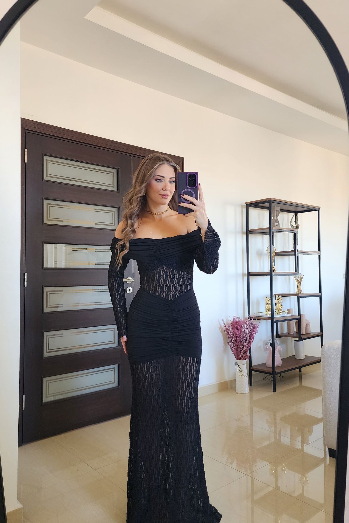 Luxe Lace Evening Dress – Black