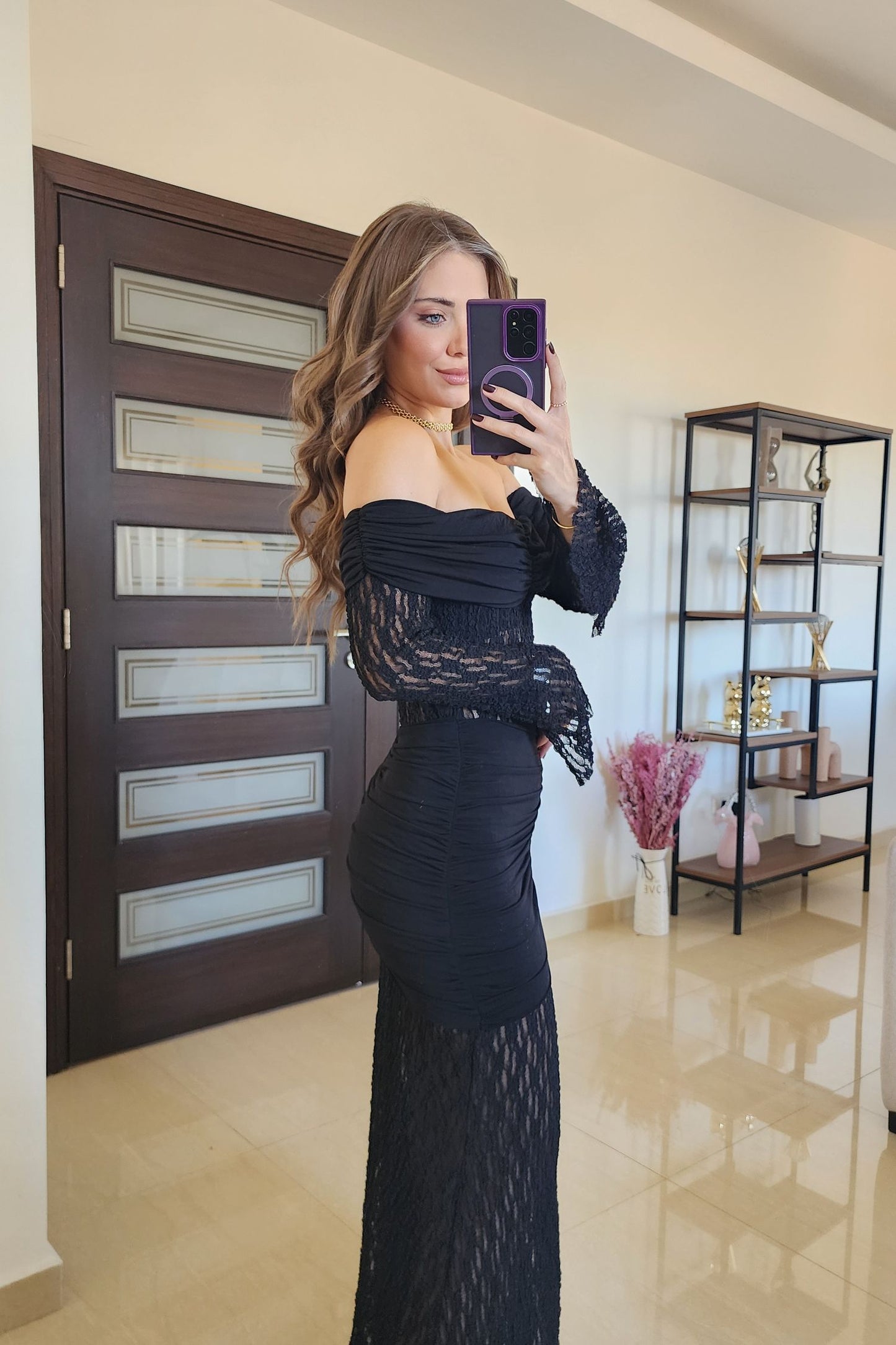 Luxe Lace Evening Dress – Black