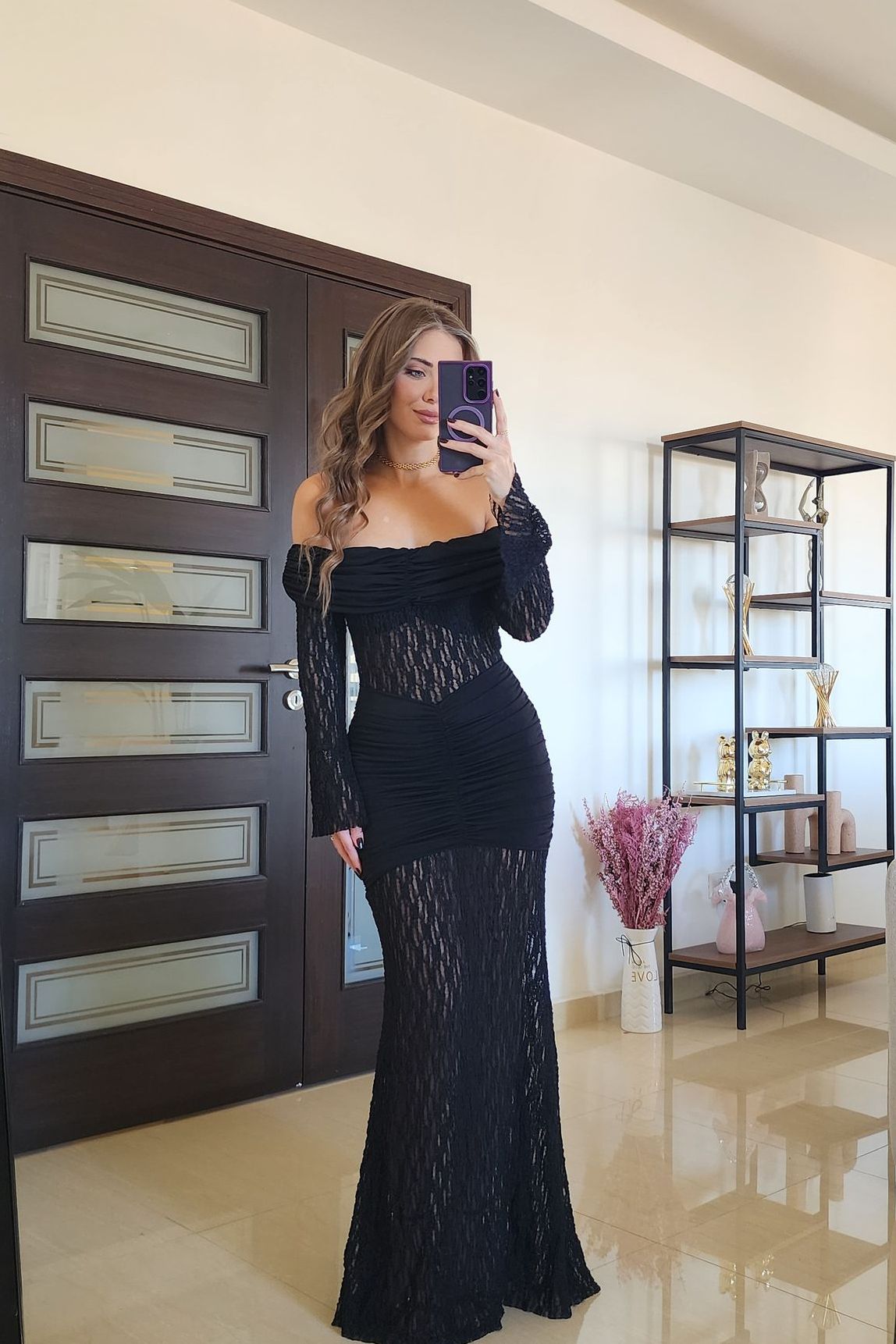 Luxe Lace Evening Dress – Black