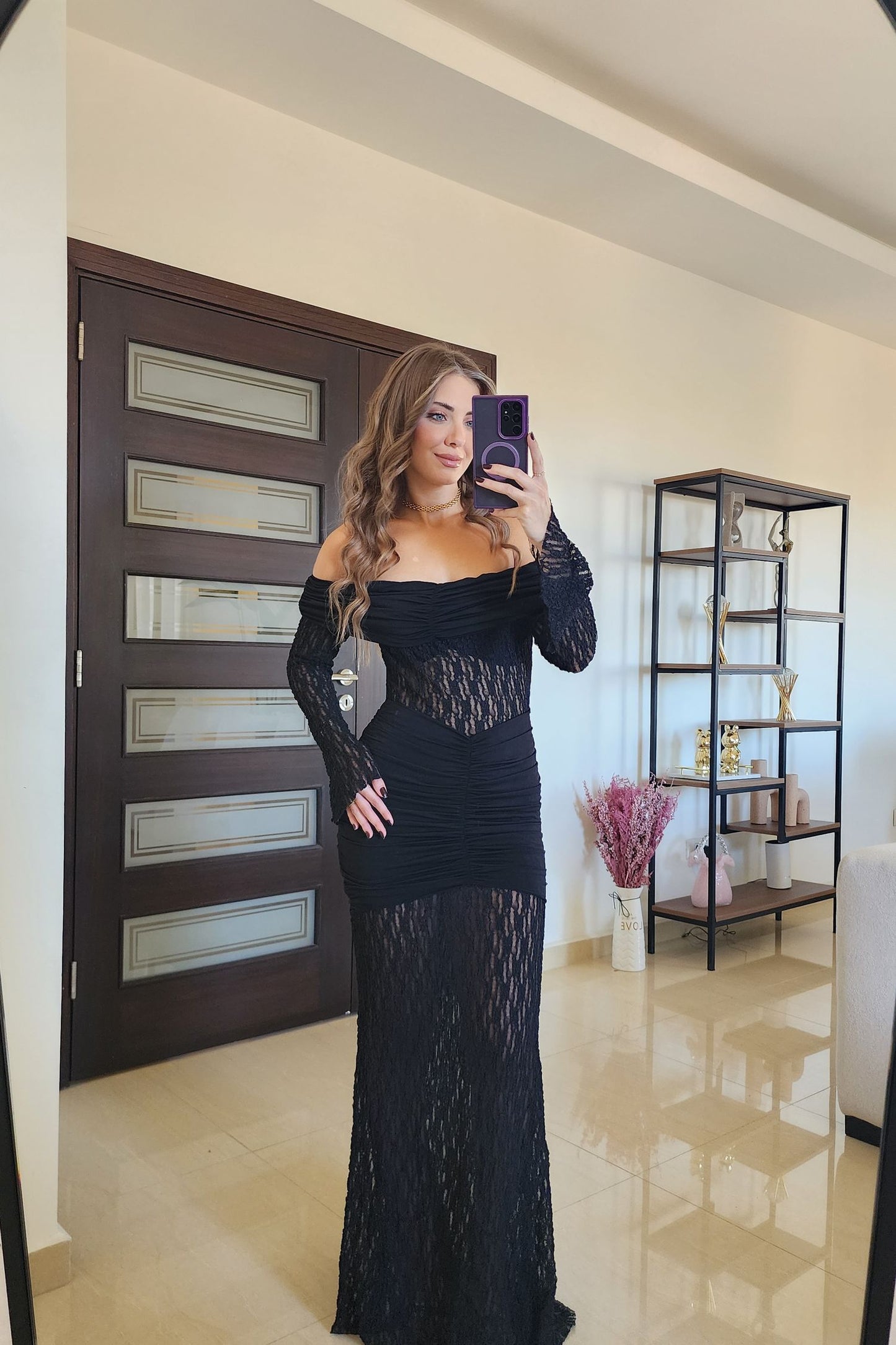 Luxe Lace Evening Dress – Black