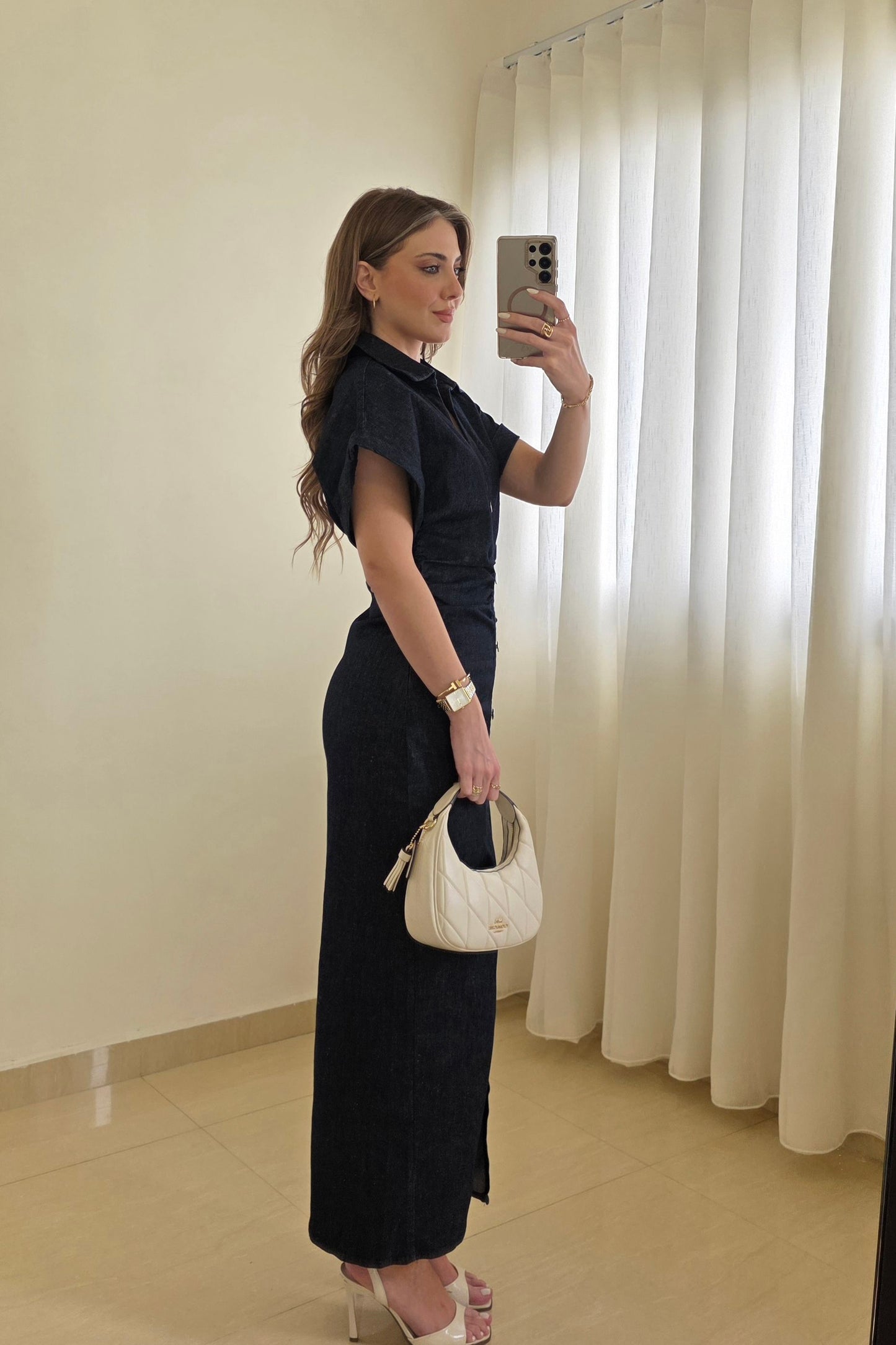 Nessa Denim Midi Dress – Dark Blue