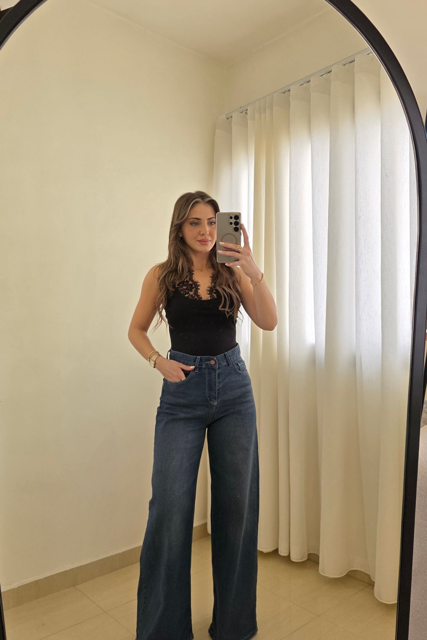 Zeina Wide Leg Jeans – Dark Blue