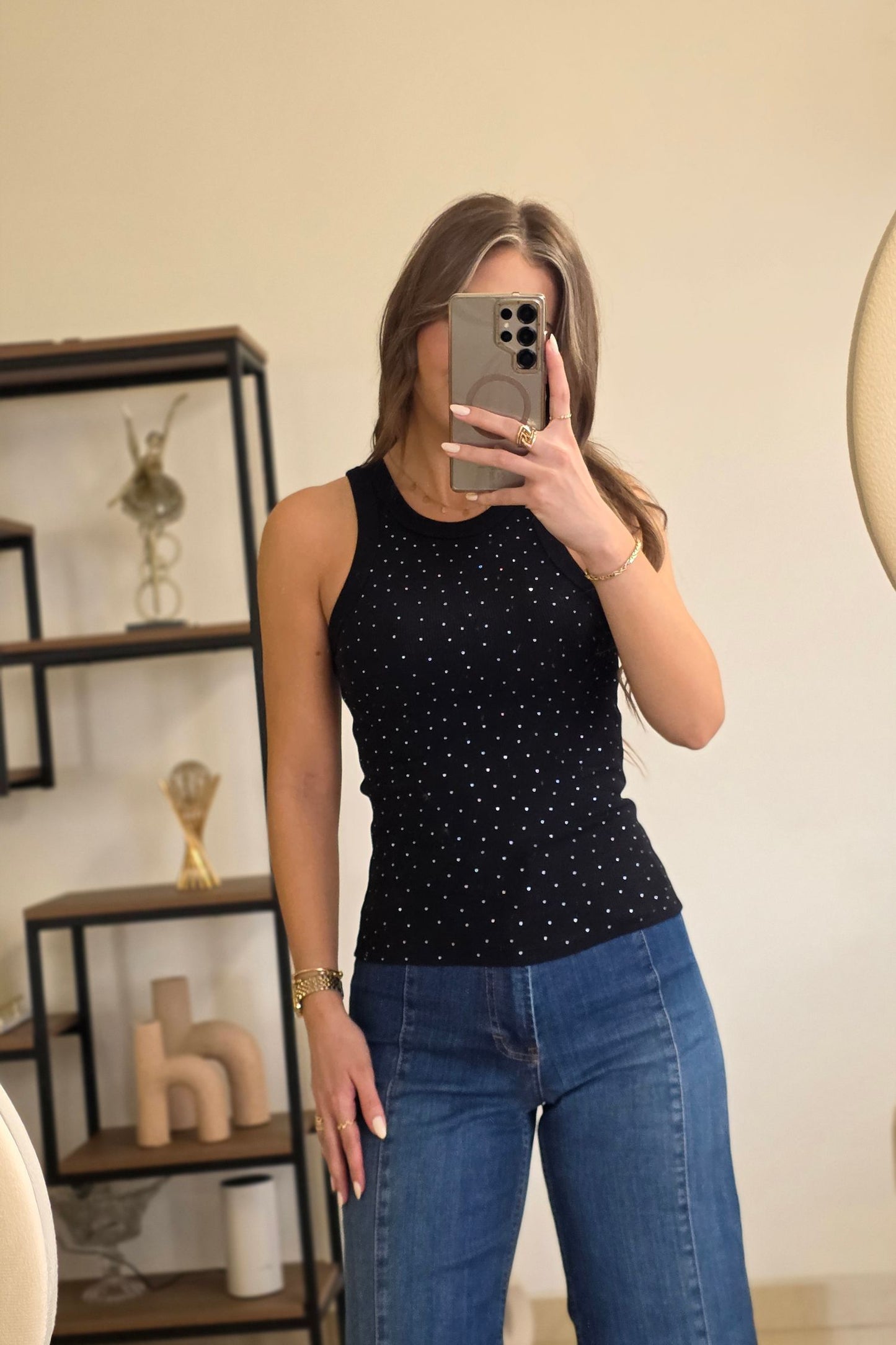 Luna Sparkle Tank Top – Black