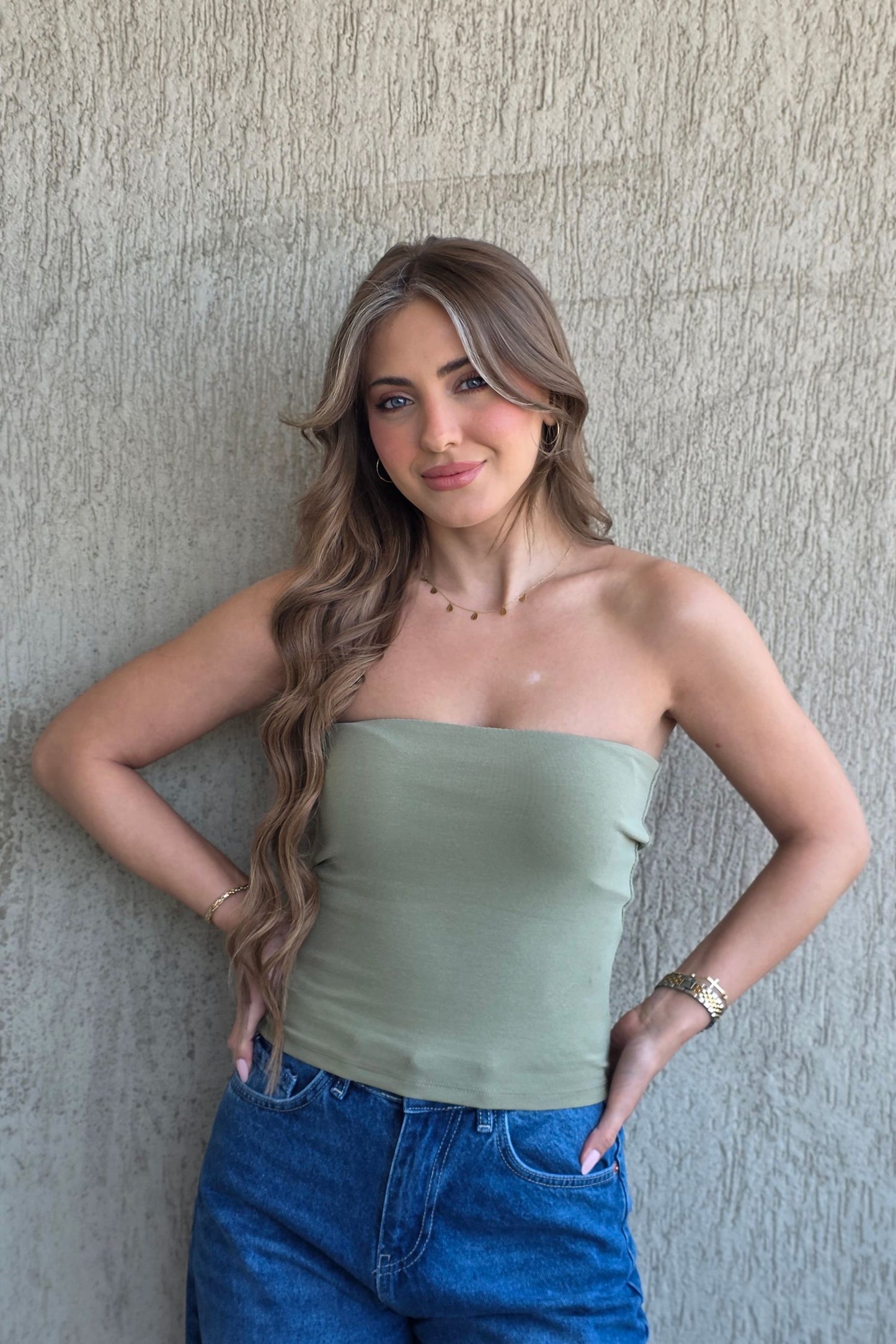 Gaelle Strapless Top – Matcha