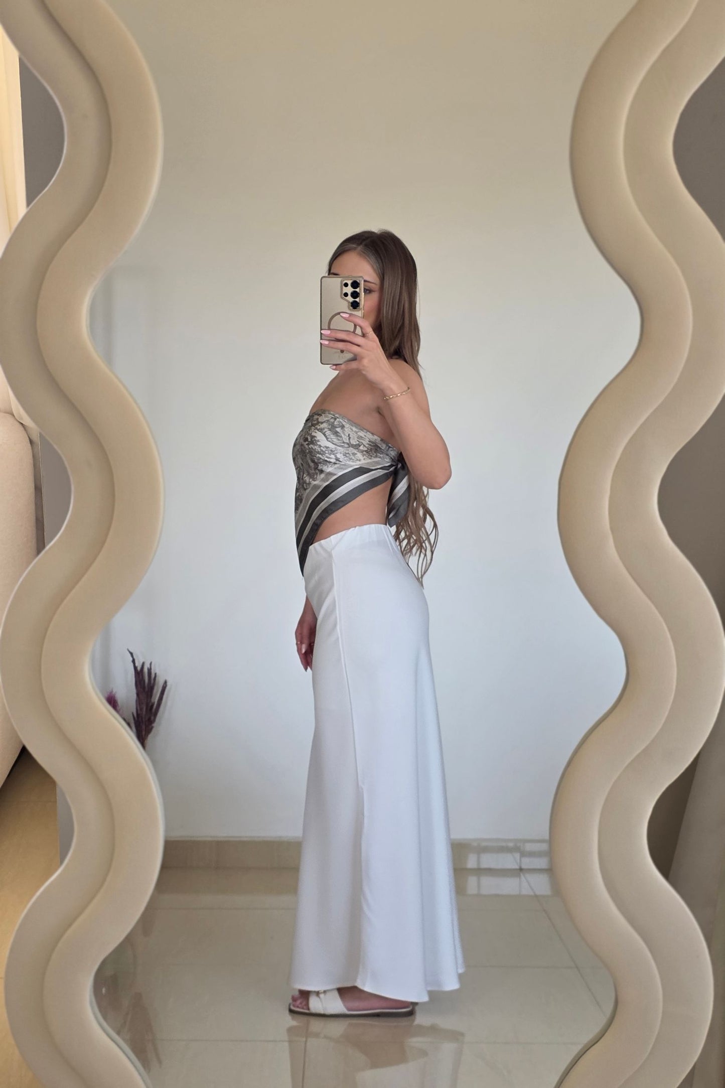 Mavie Satin Maxi Skirt – White