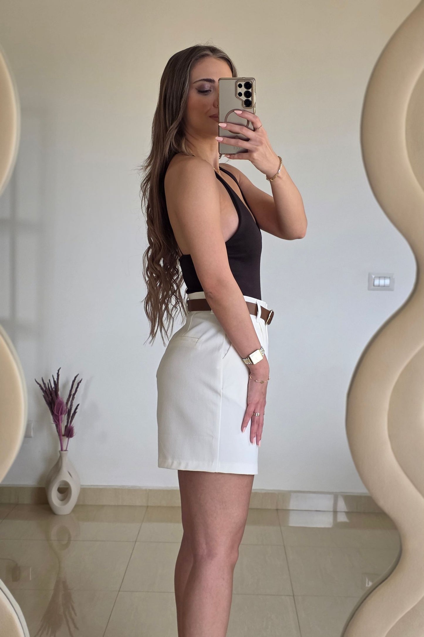 Estelle Belted Shorts – White