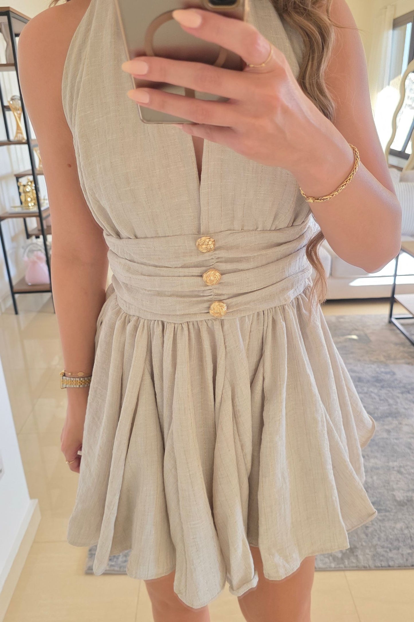 Eliana Mini Dress – Beige