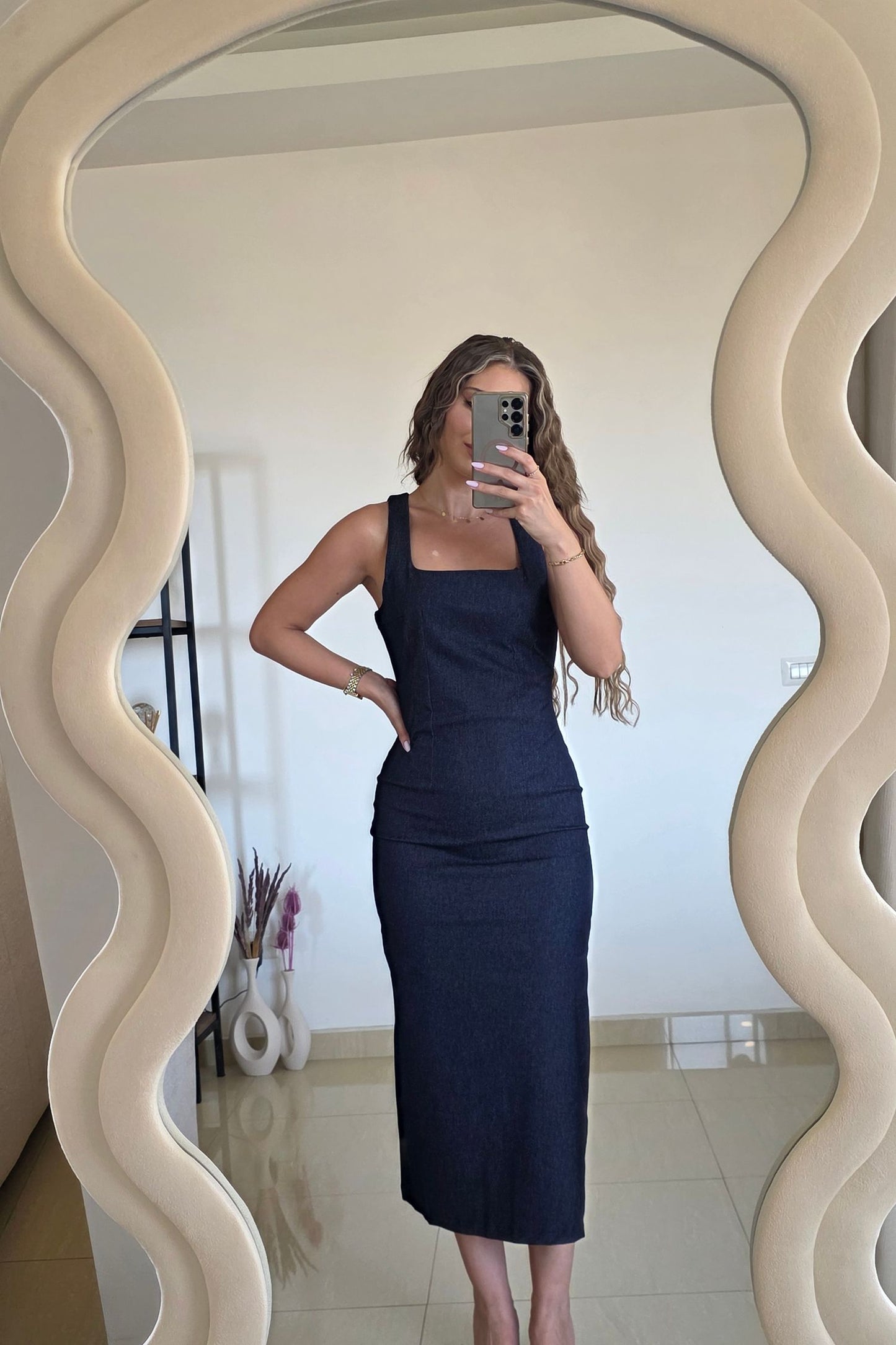 Margot Denim Midi Dress – Dark Blue