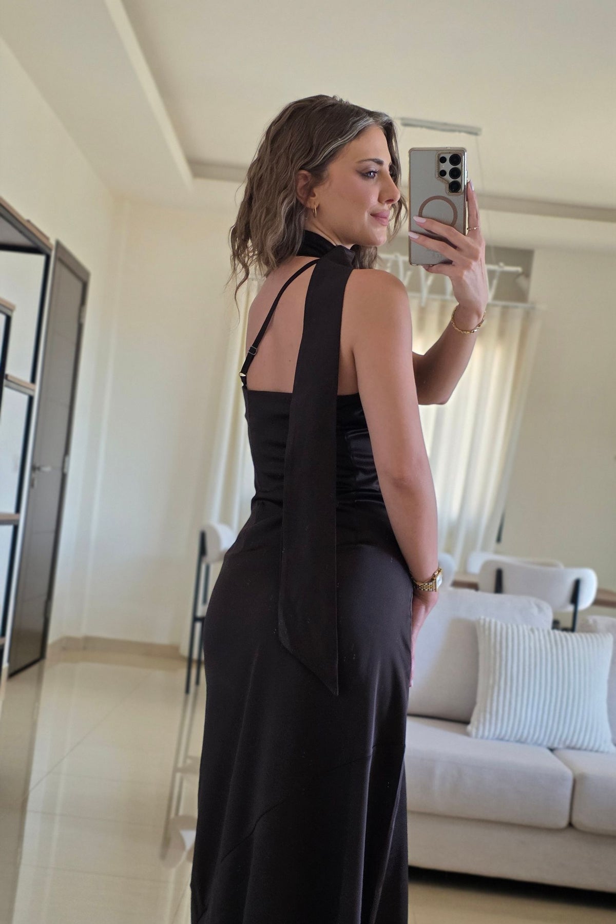Aurelia Satin Maxi Dress – Brown