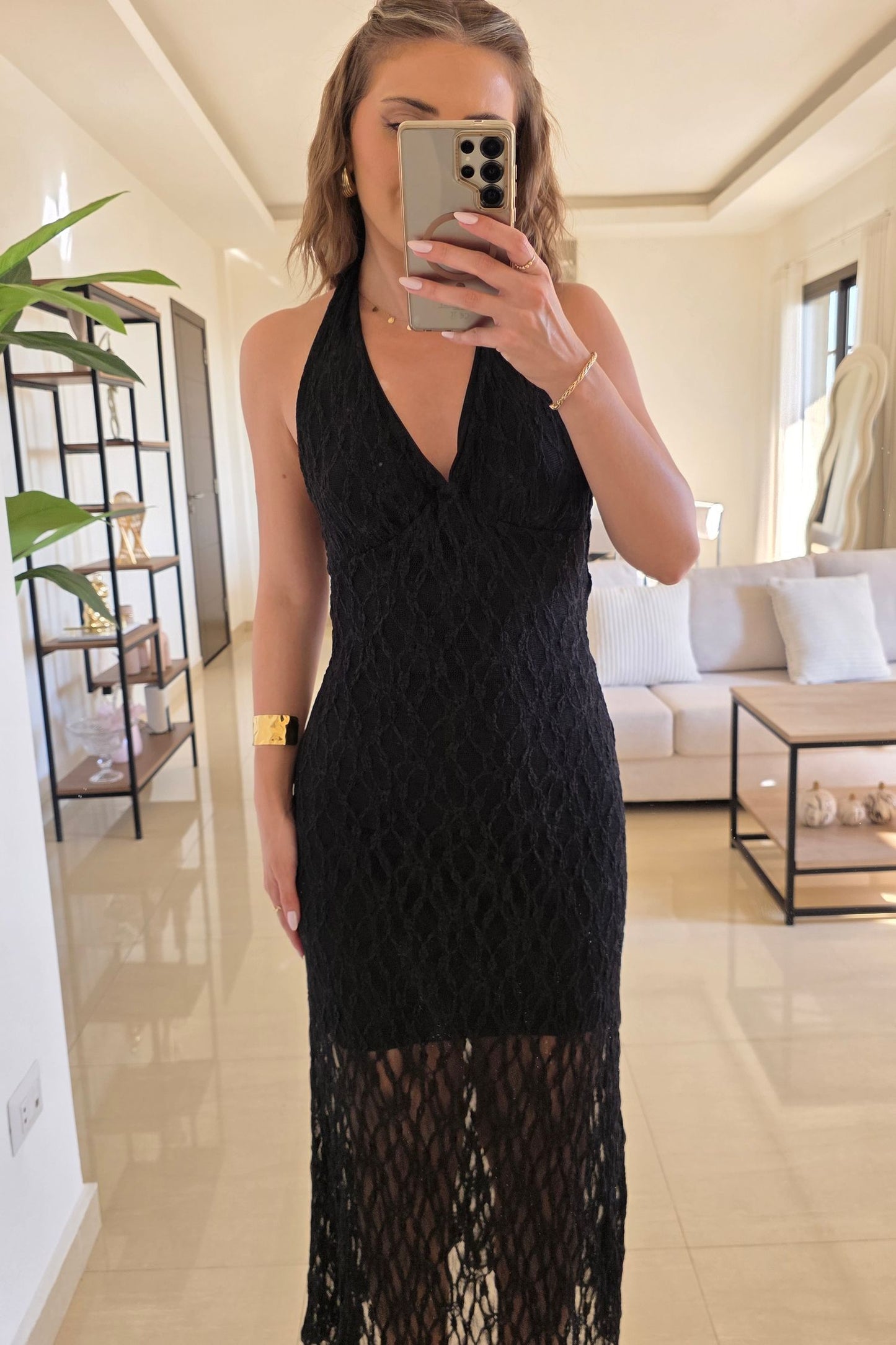 Anaïs Lace Midi Dress – Black