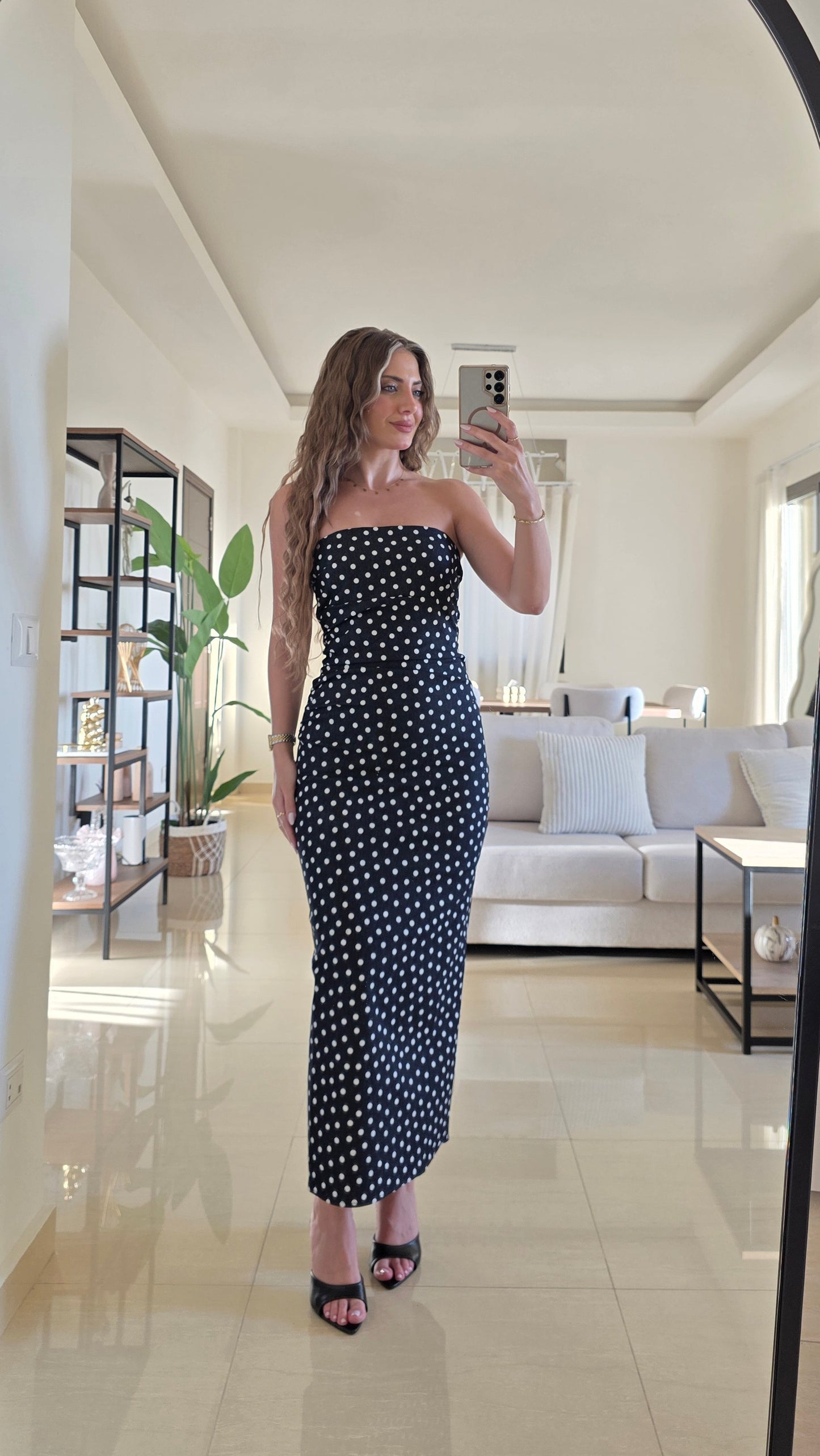 Daphne Denim Polka Dots Midi Dress