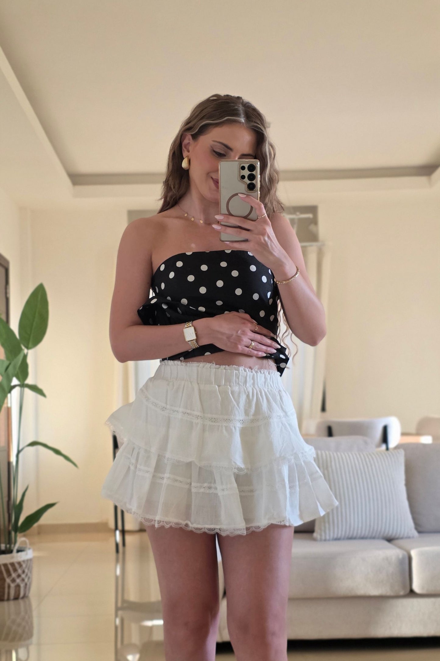 Laura Ruffle Lace Skort – White
