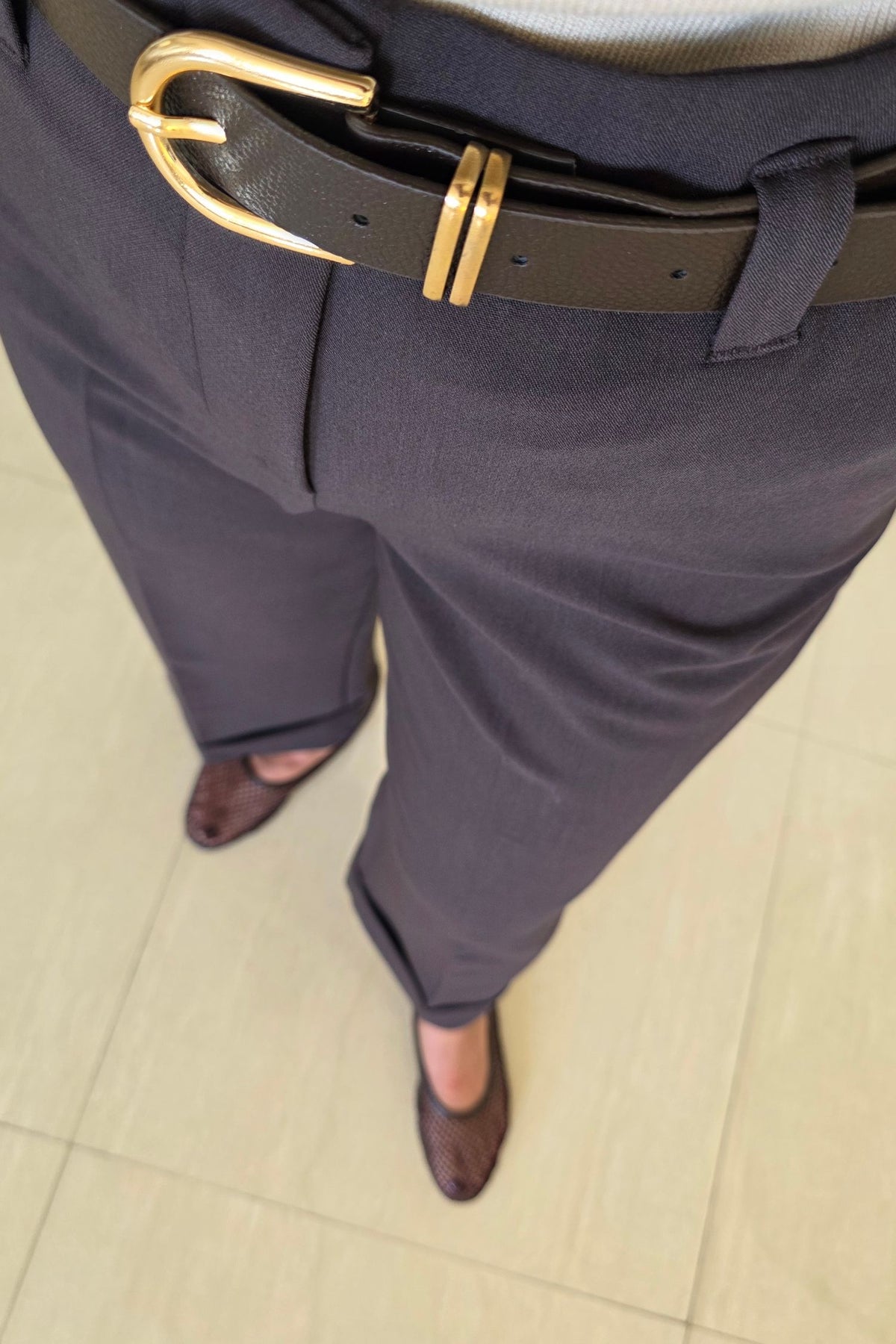 Nadine Cuffed Wide-Leg Pants – Dark Brown