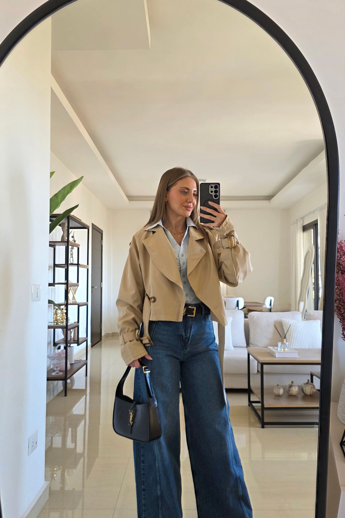 Amelia Cropped Trench Coat - Beige
