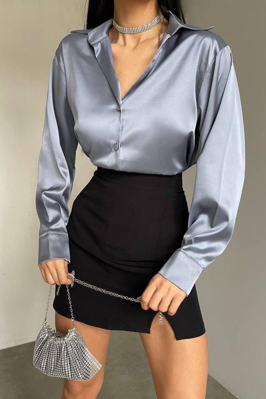 Grey Satin Shirt