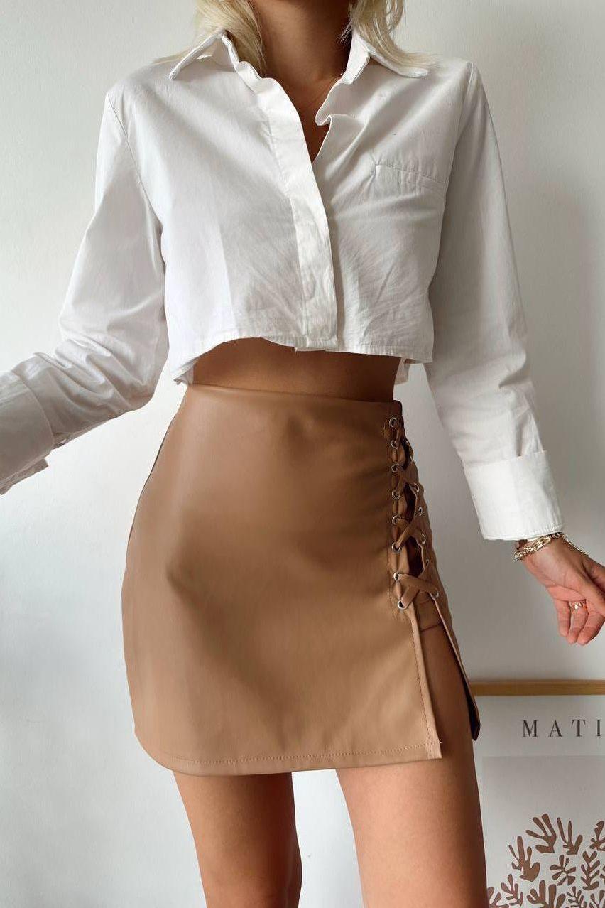 Camel Leather Skirt