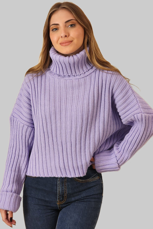 Purple Wool High Neck Sweater