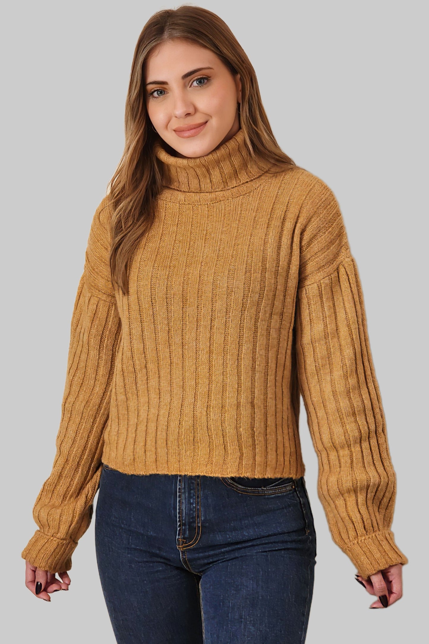 Camel Wool High Neck Sweater