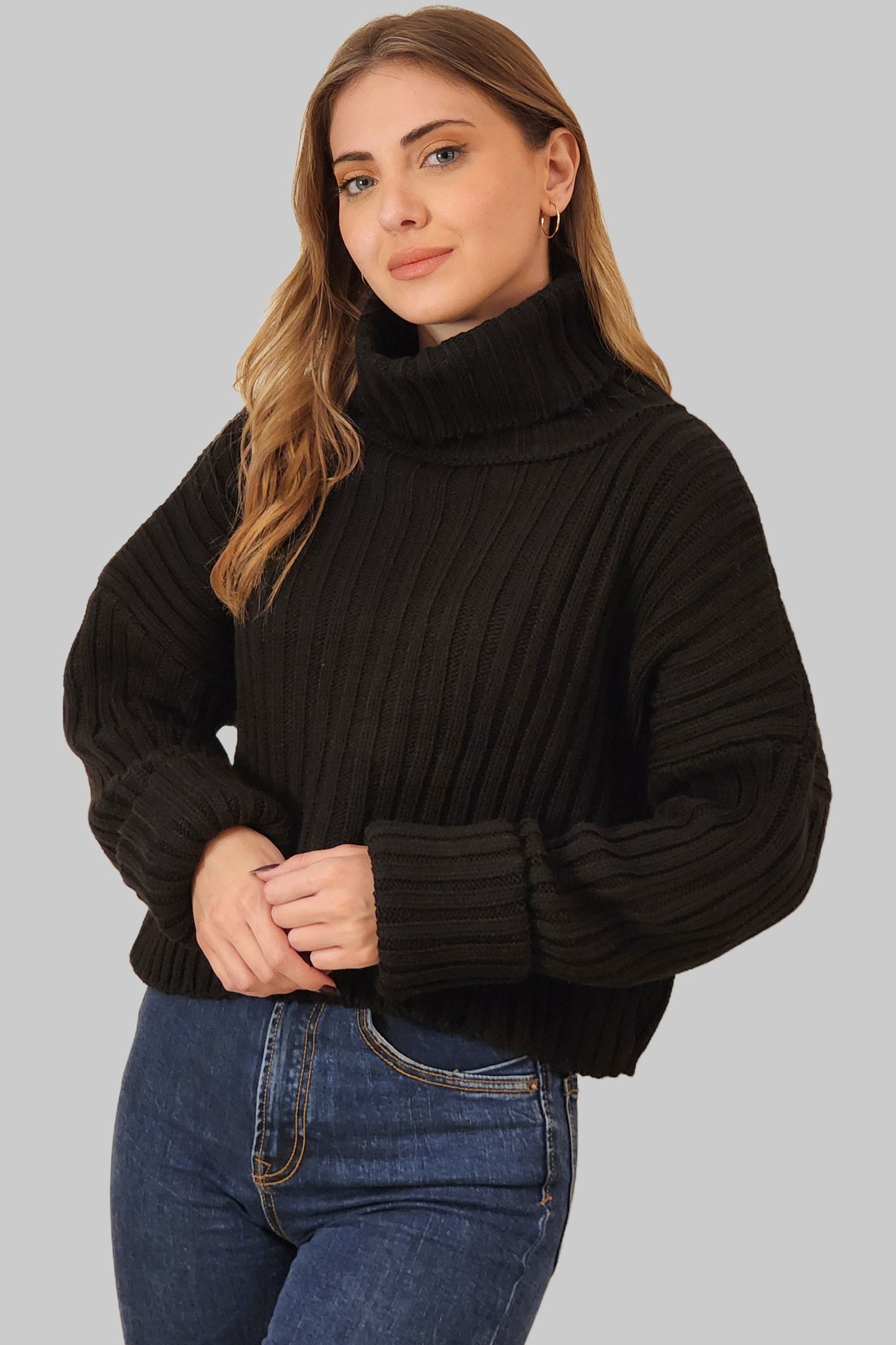 Black Wool High Neck Sweater