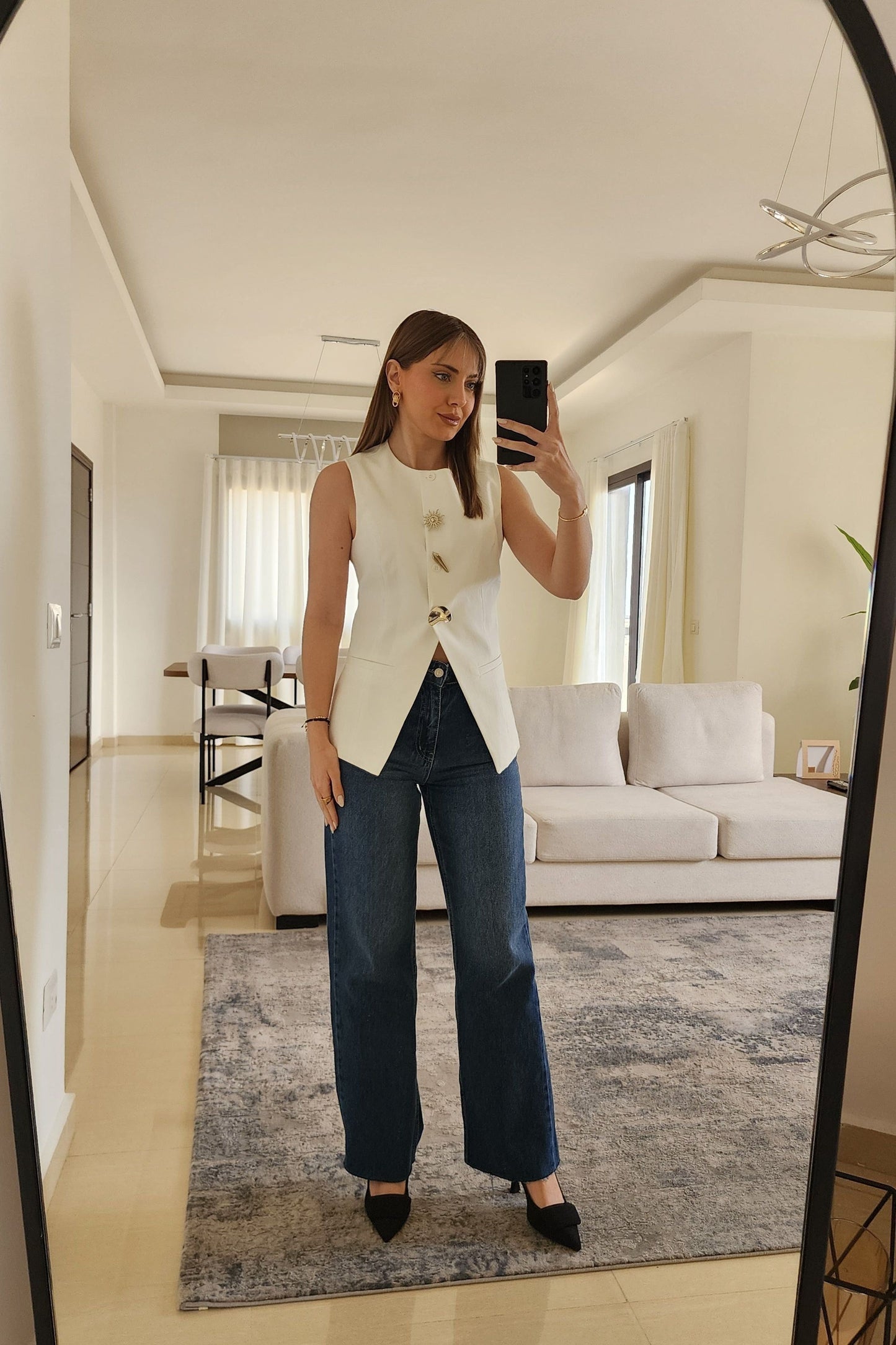 Tailored Button Vest - White