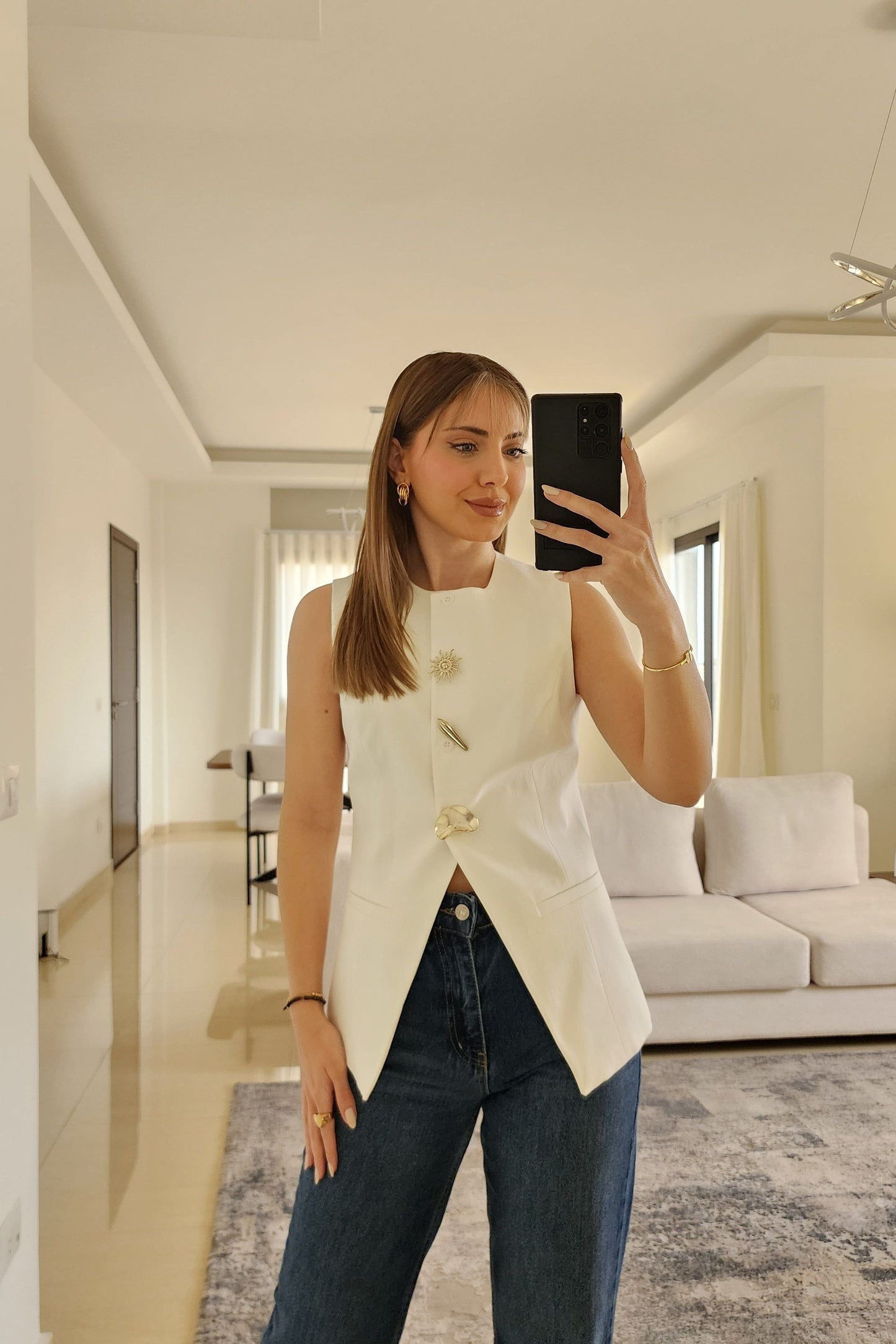 Tailored Button Vest - White