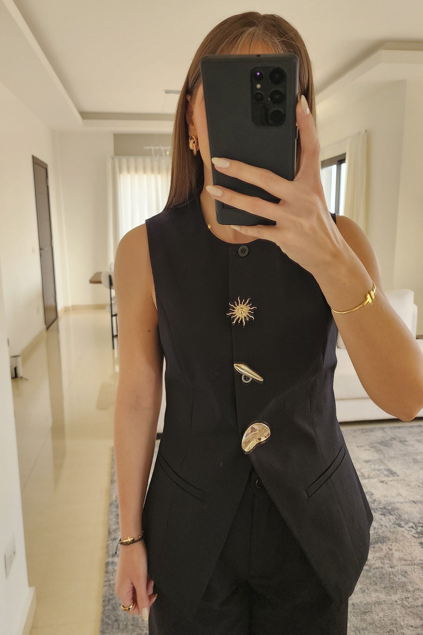 Tailored Button Vest - Black