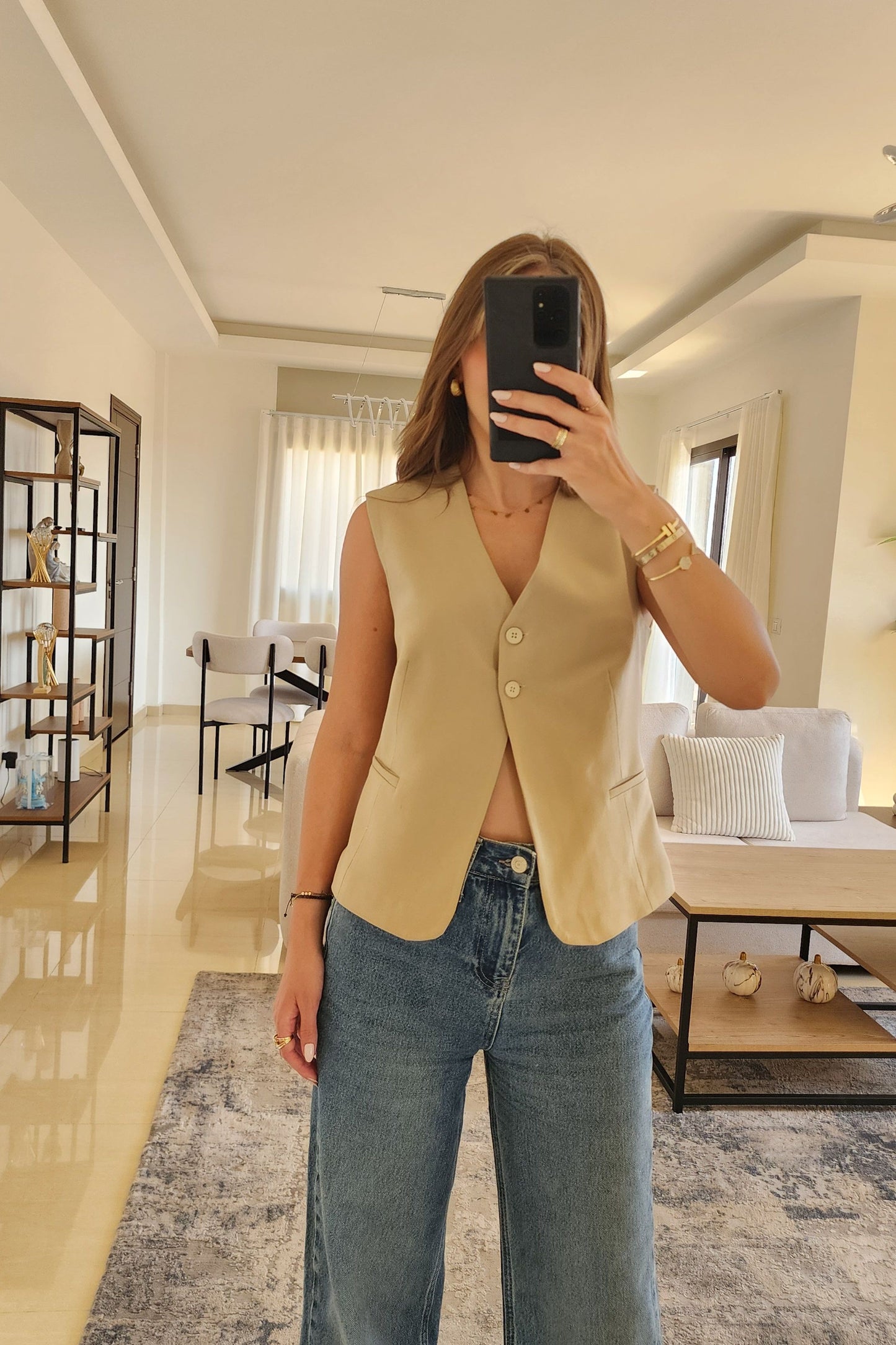 Beige Tailored Vest