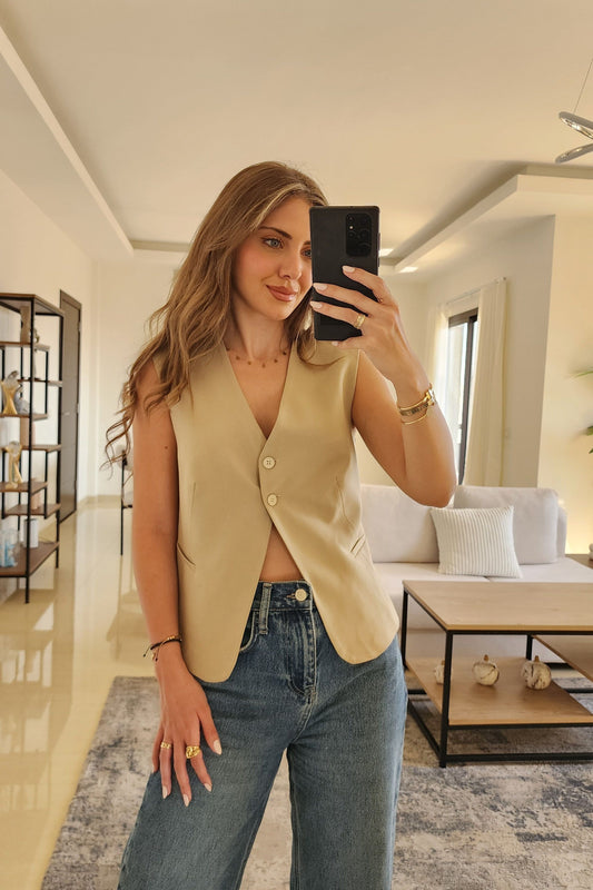 Beige Tailored Vest