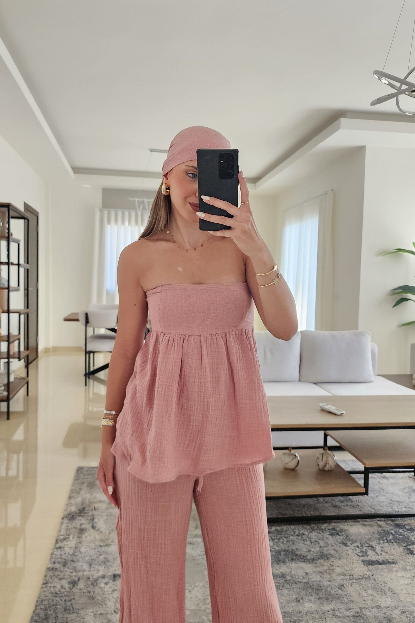 Soft Pink Linen Set: 3 Pieces