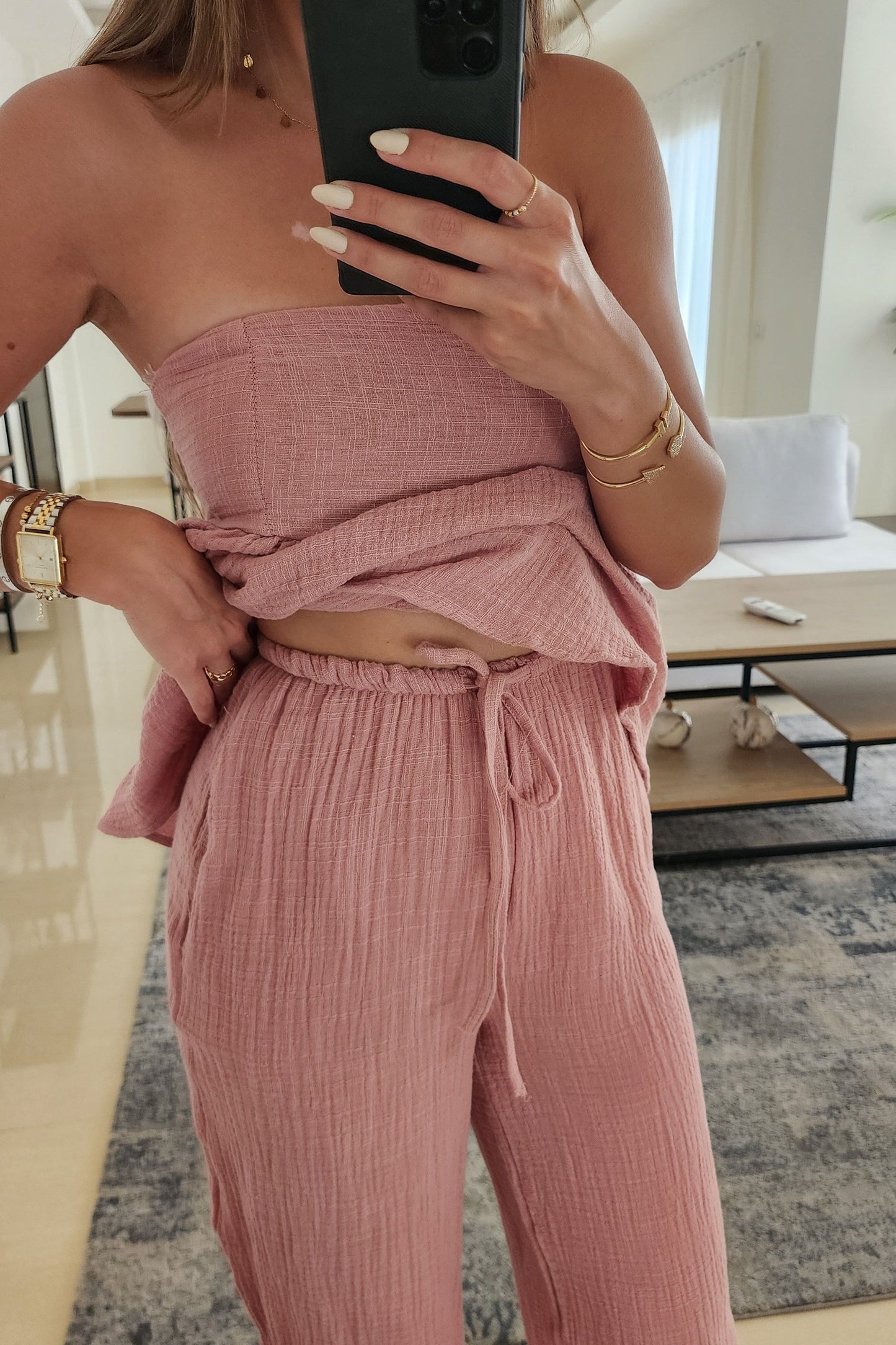 Soft Pink Linen Set: 3 Pieces