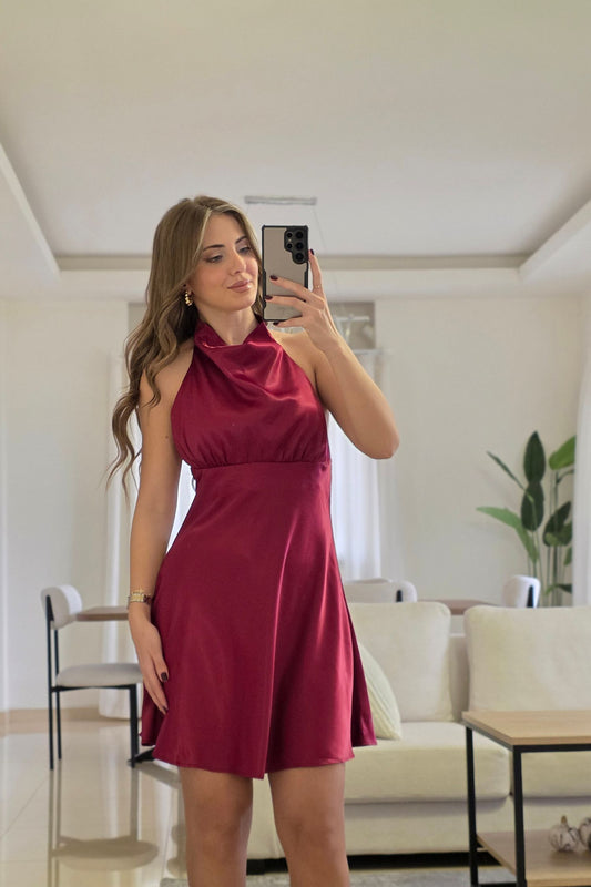 Satin Eclipse Dress - Burgundy