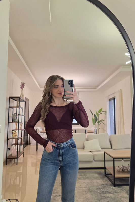 Berry Sheer Top - Burgundy