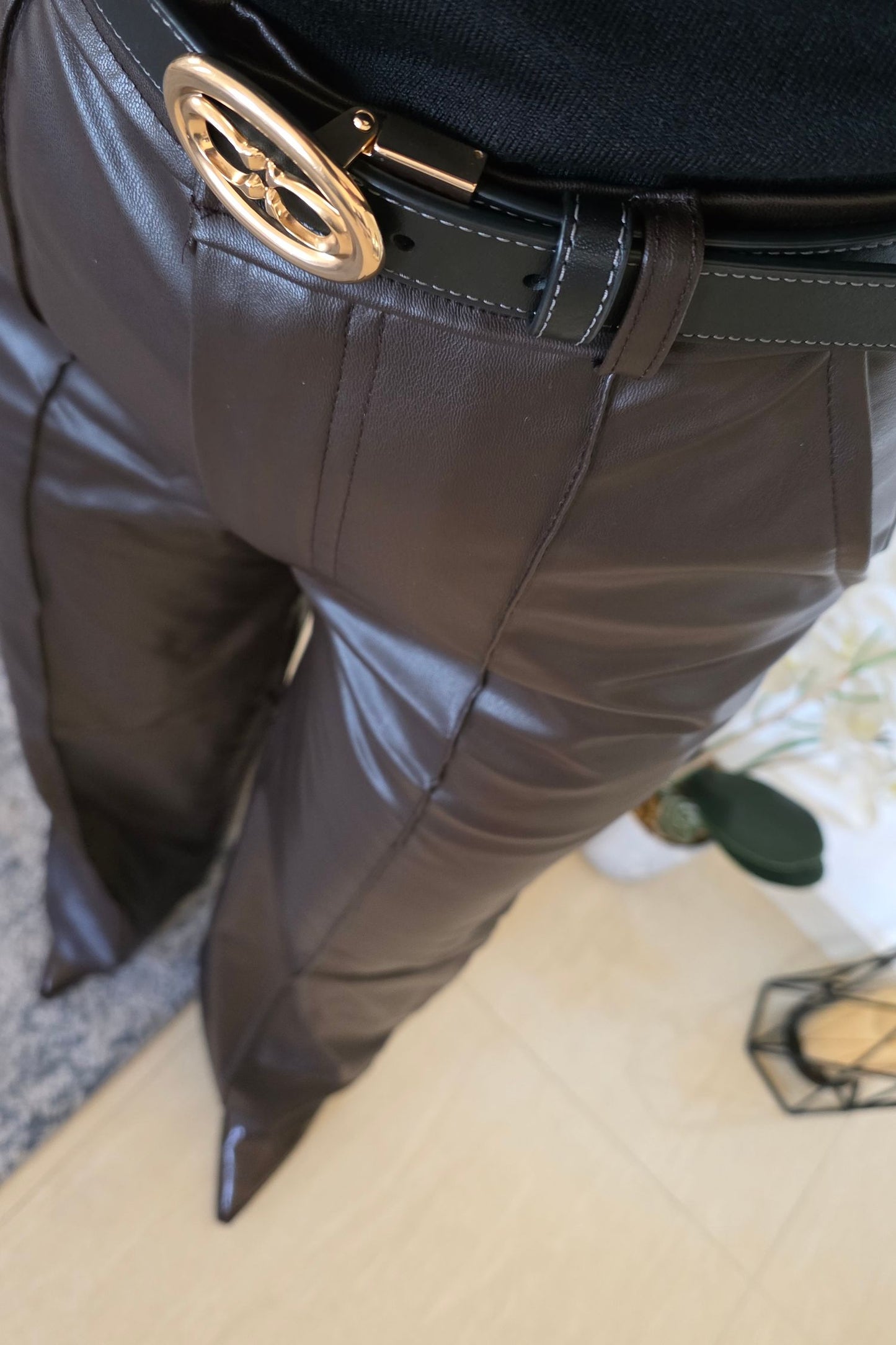 The Elion Leather Pants - Brown