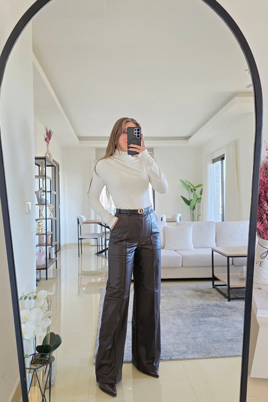 The Elion Leather Pants - Brown