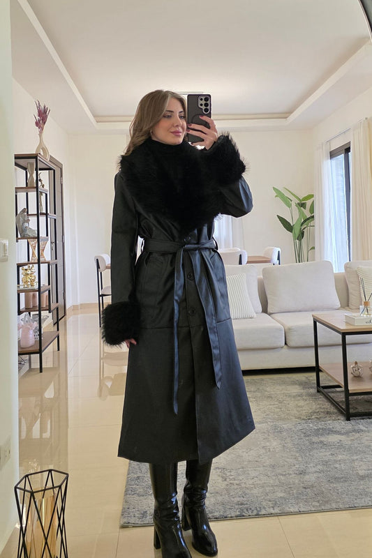Nyx Leather and Fur Coat - Black