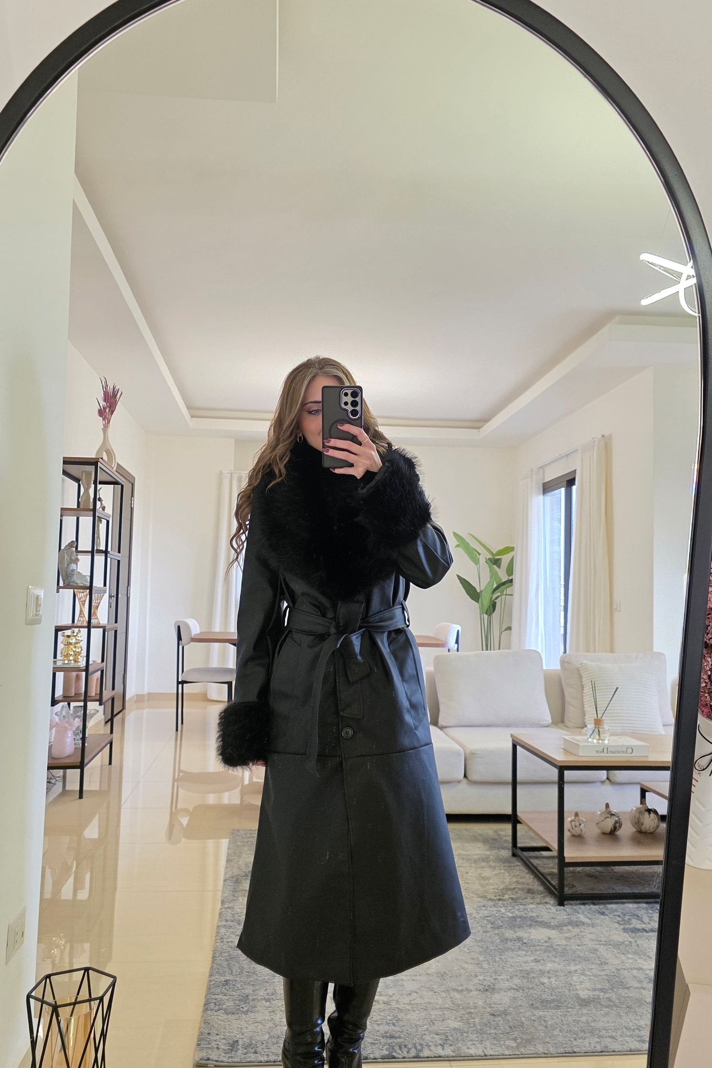 Nyx Leather and Fur Coat - Black