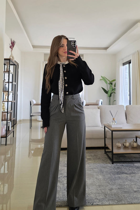 Monica Wide-Leg Pants - Gray