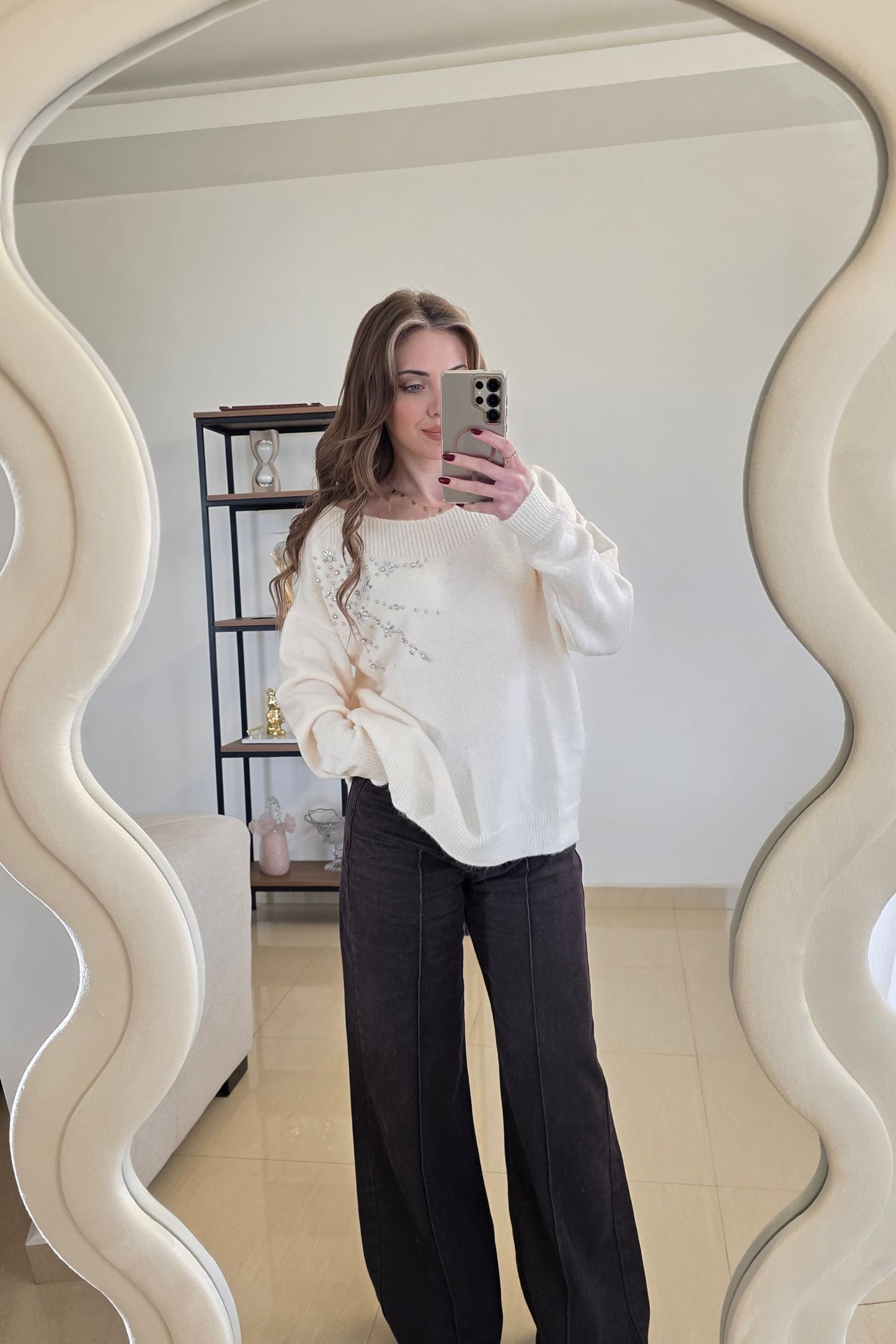 Elara Embellished Sweater – Soft Ivory
