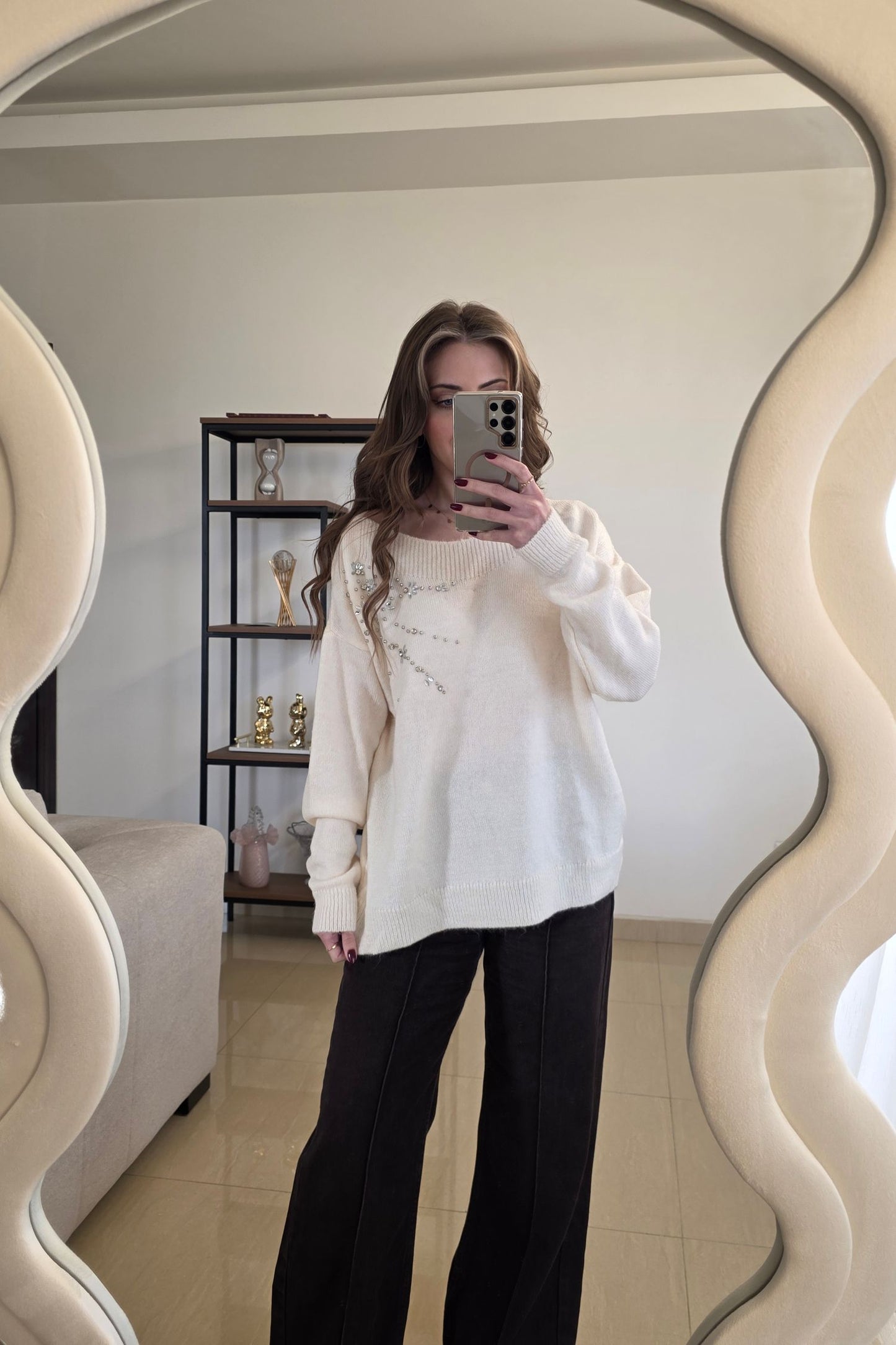 Elara Embellished Sweater – Soft Ivory