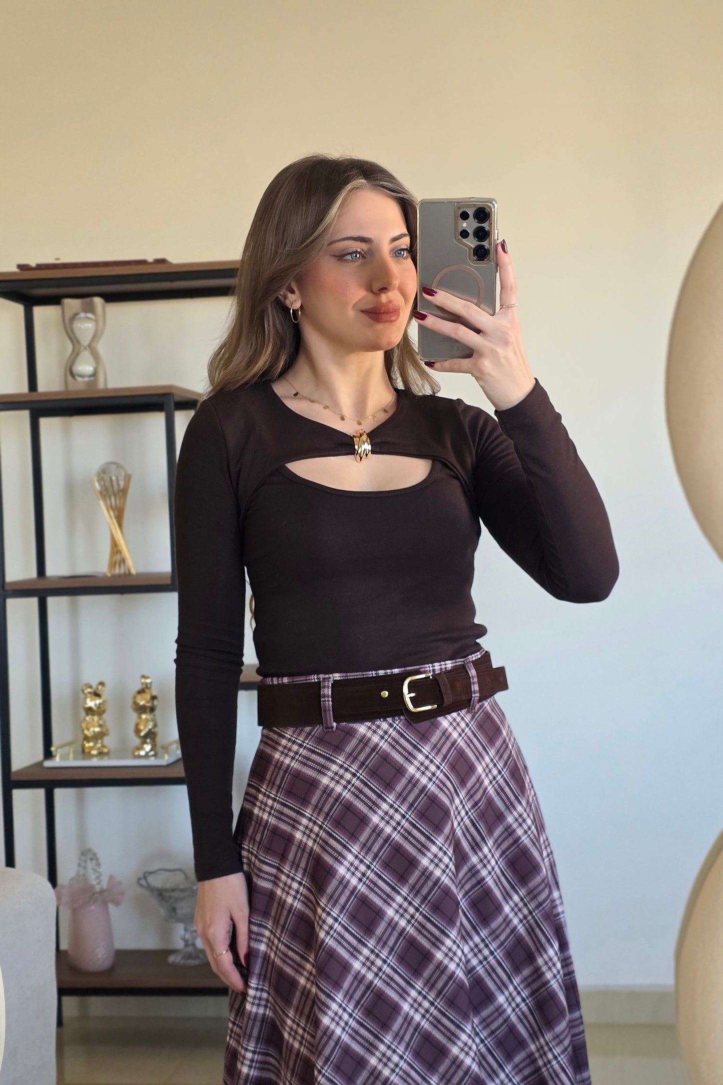Ariana Ring Detail Top – Brown