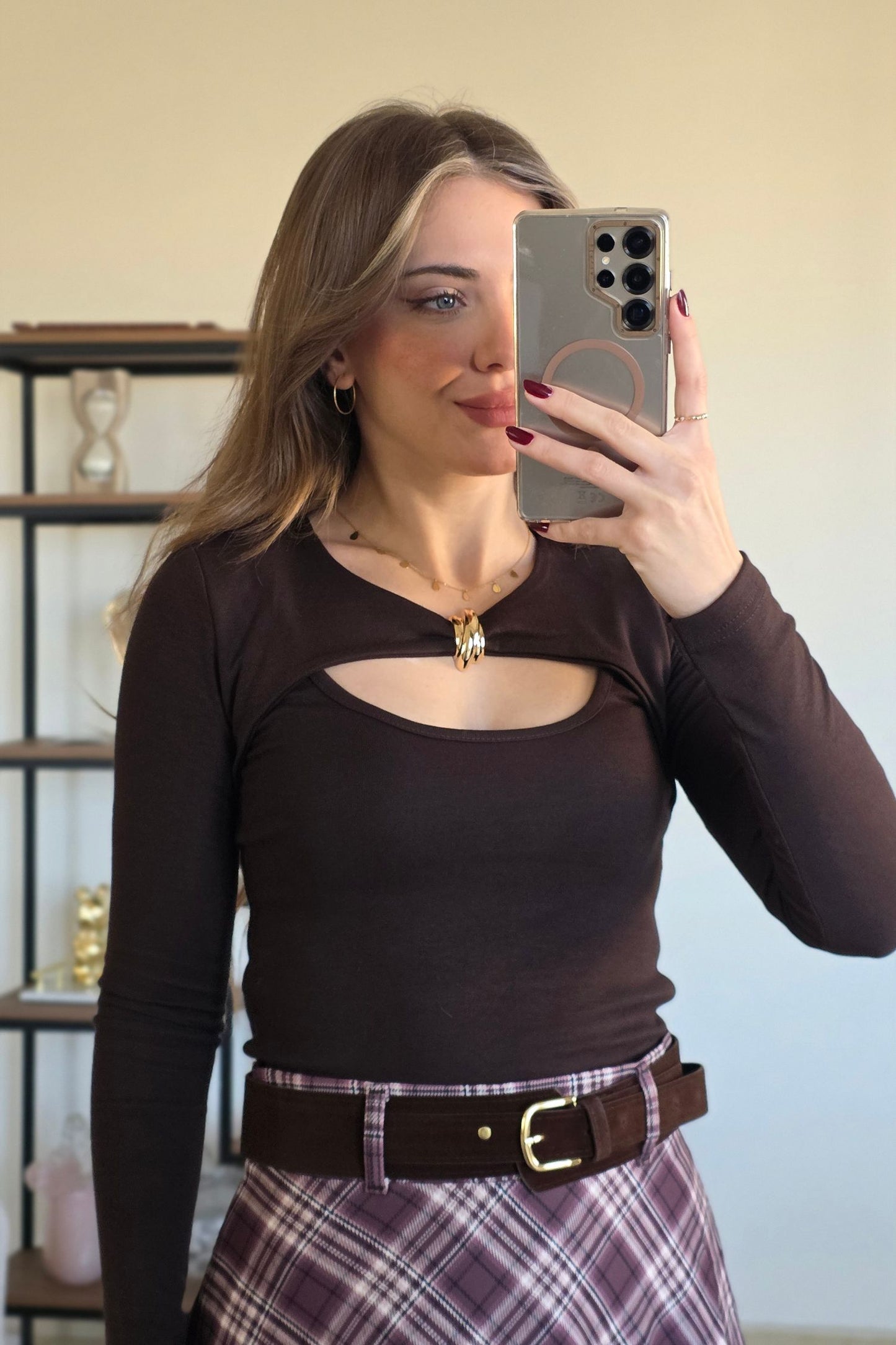 Ariana Ring Detail Top – Brown